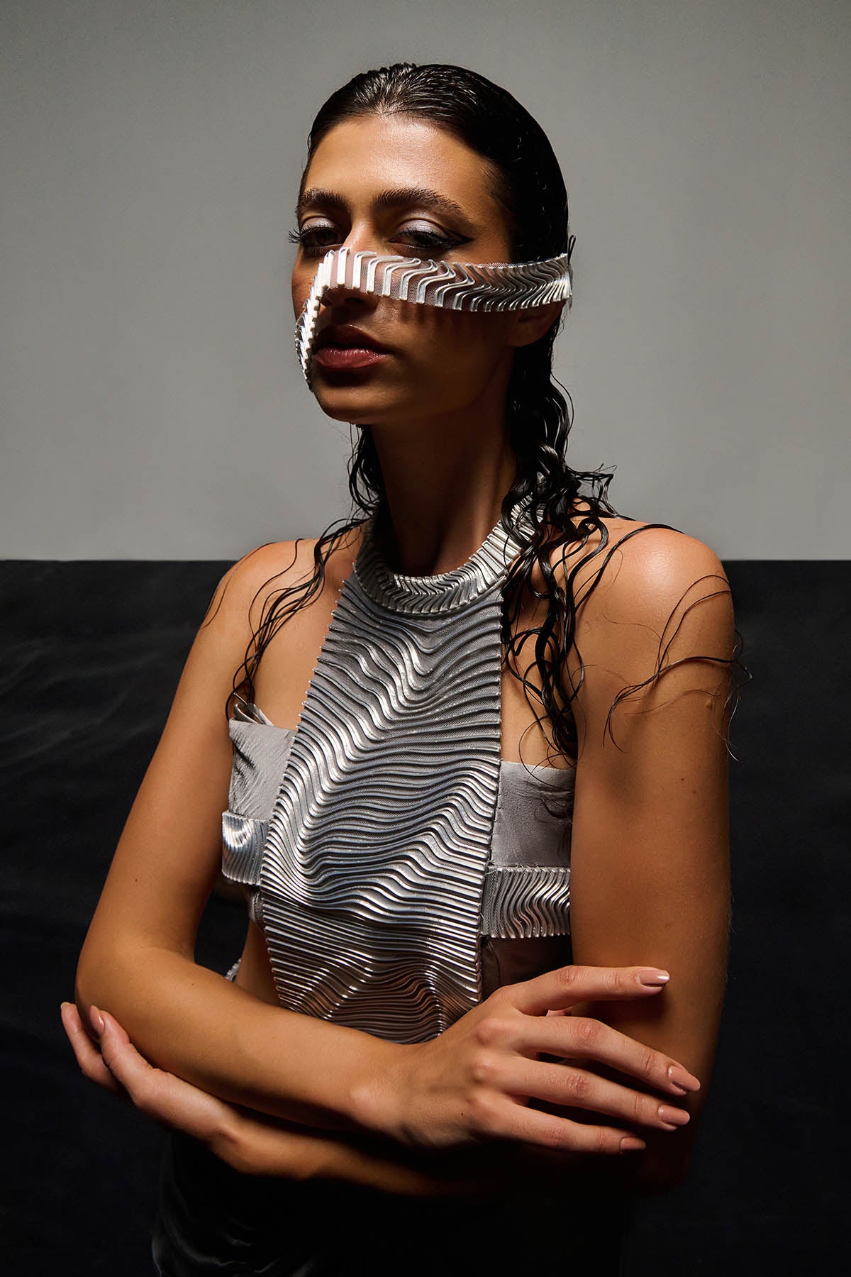 Silver Halter Neck Top & Skirt