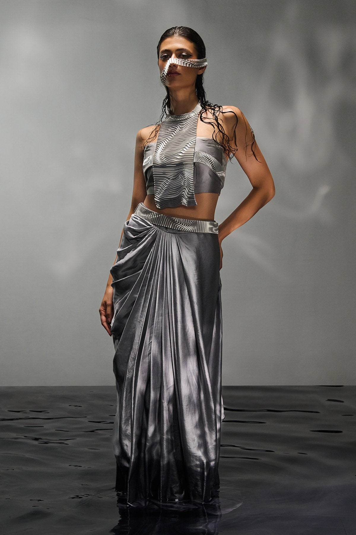 Buy Silver Halter Neck Top & Skirt by Asaaye for women online at ScrollnShops