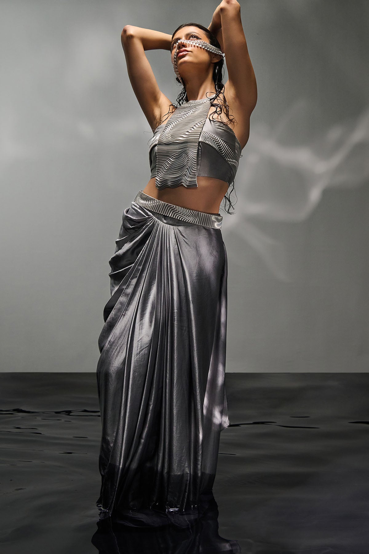 Silver Halter Neck Top & Skirt