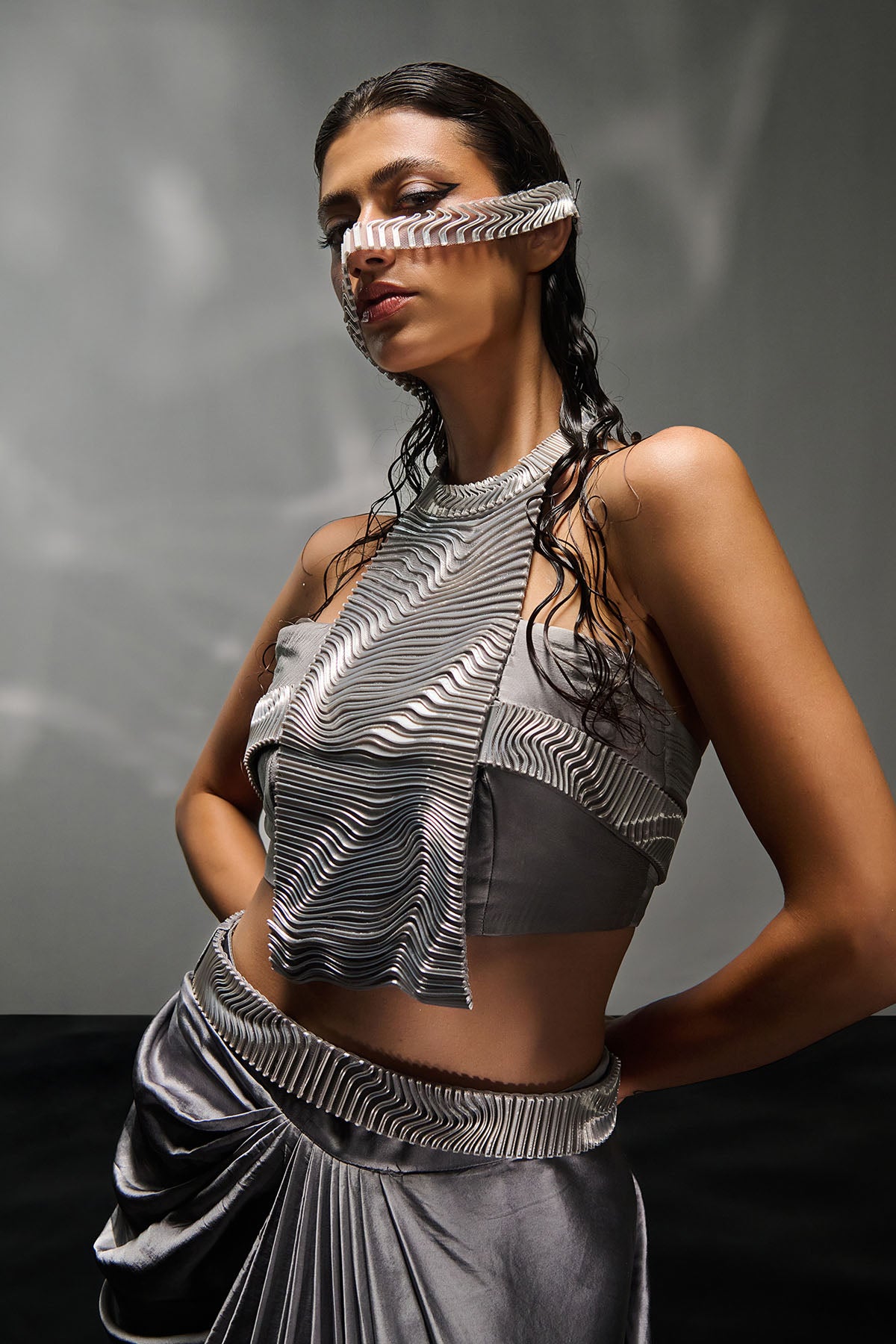 Silver Halter Neck Top & Skirt