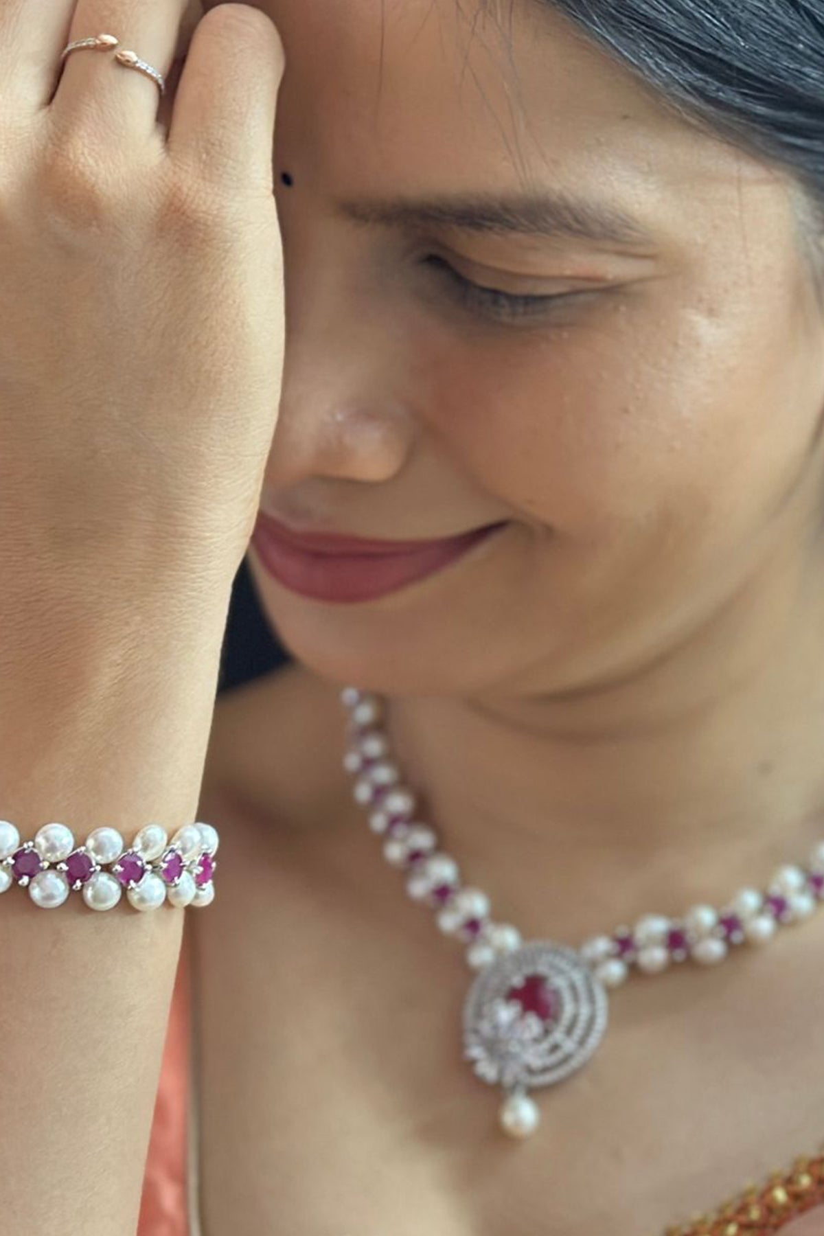 Buy Silver Oval Shape Jewellery Set for women by J Pearls online available at scrollnshops