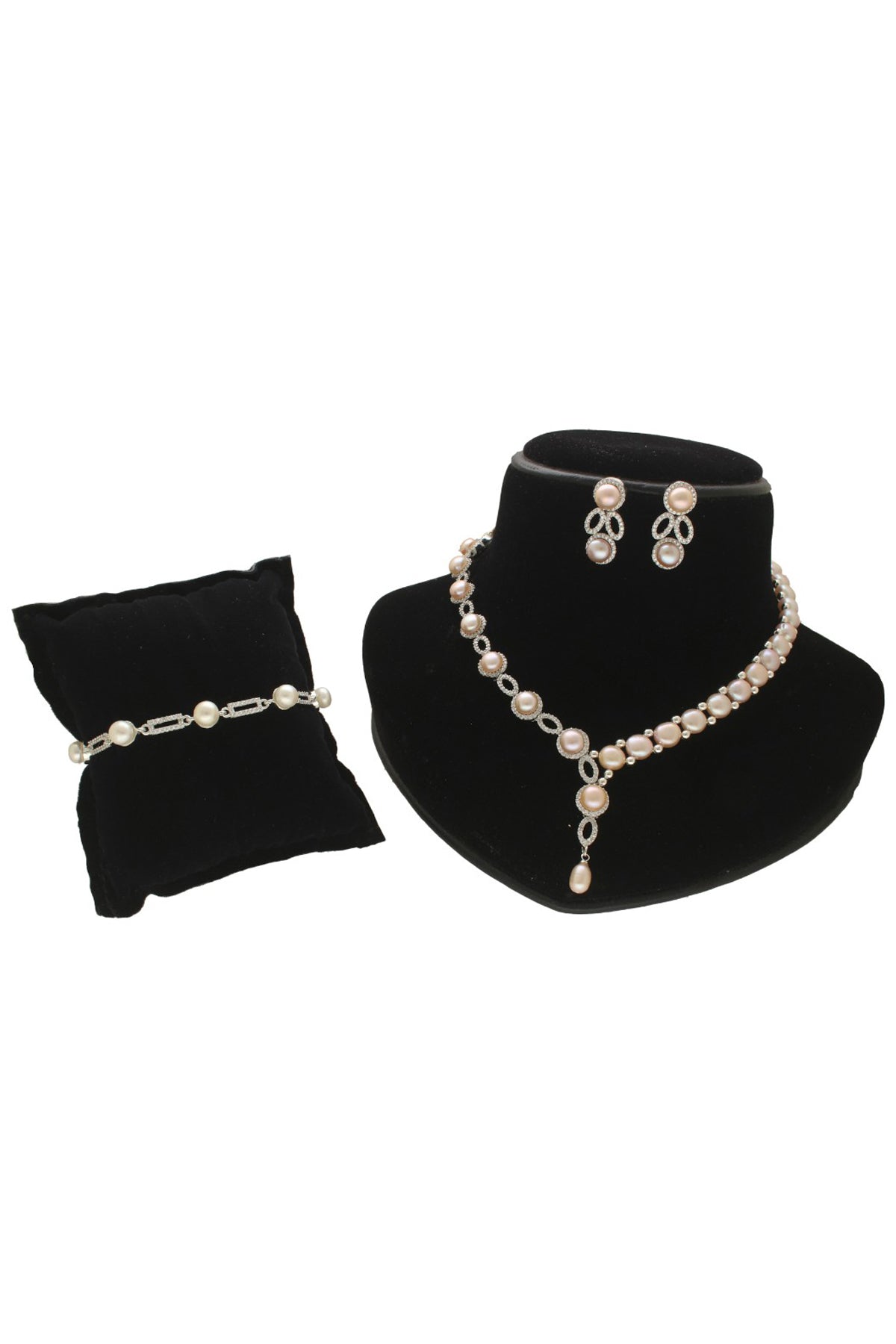Silver Pink Alloy Jewellery Set