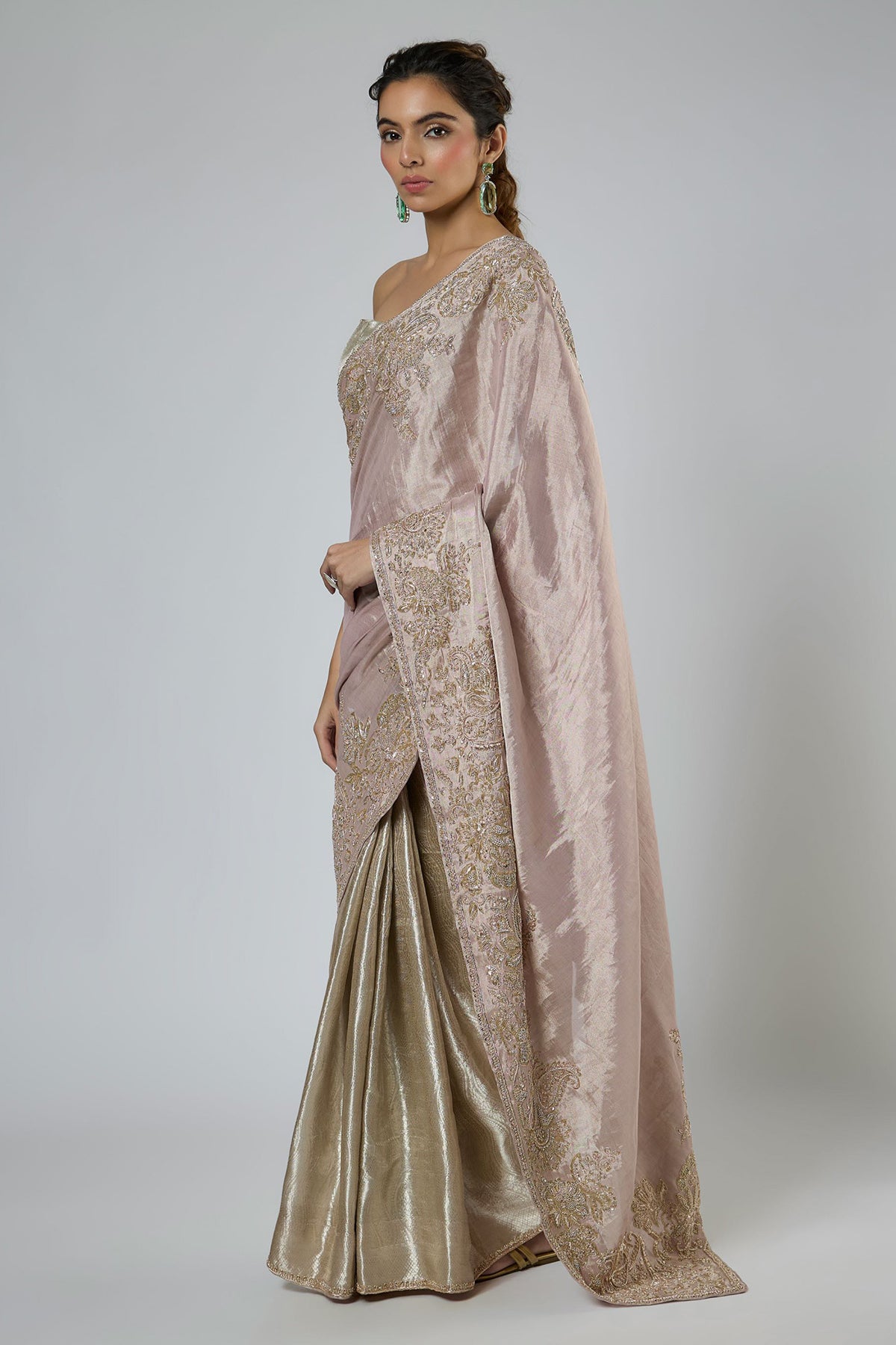 Silver & Pink Zardozi Saree Set