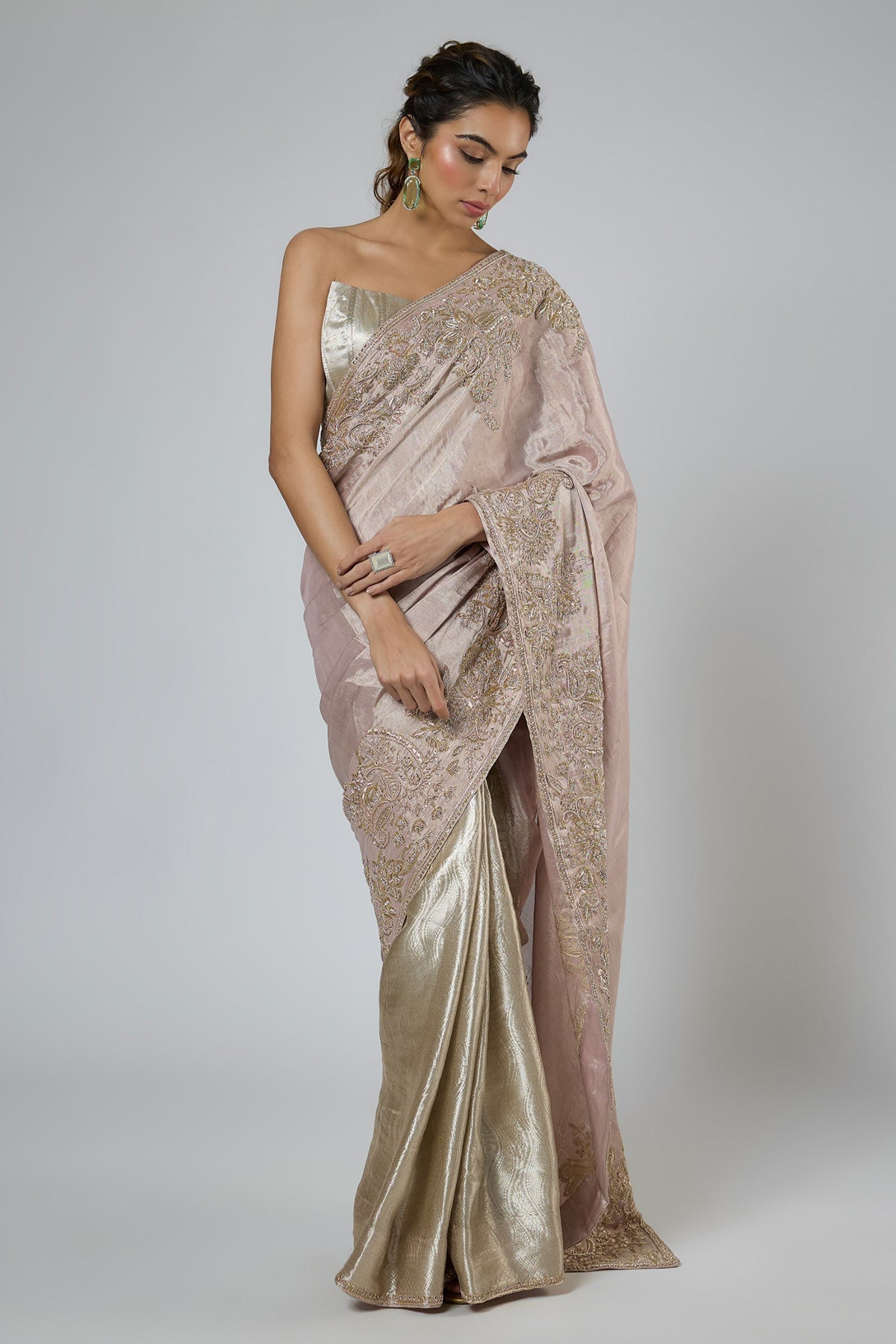 Silver & Pink Zardozi Saree Set
