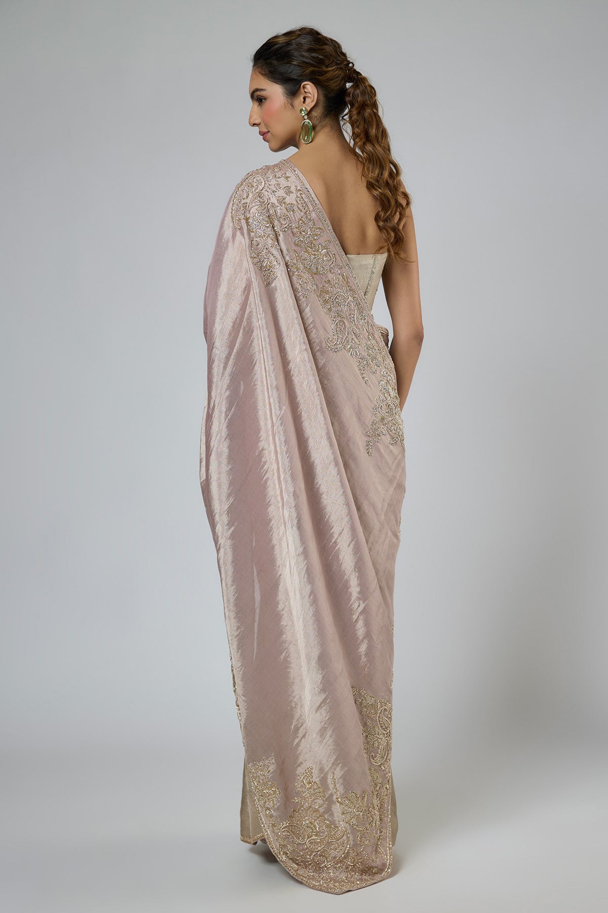 Silver & Pink Zardozi Saree Set