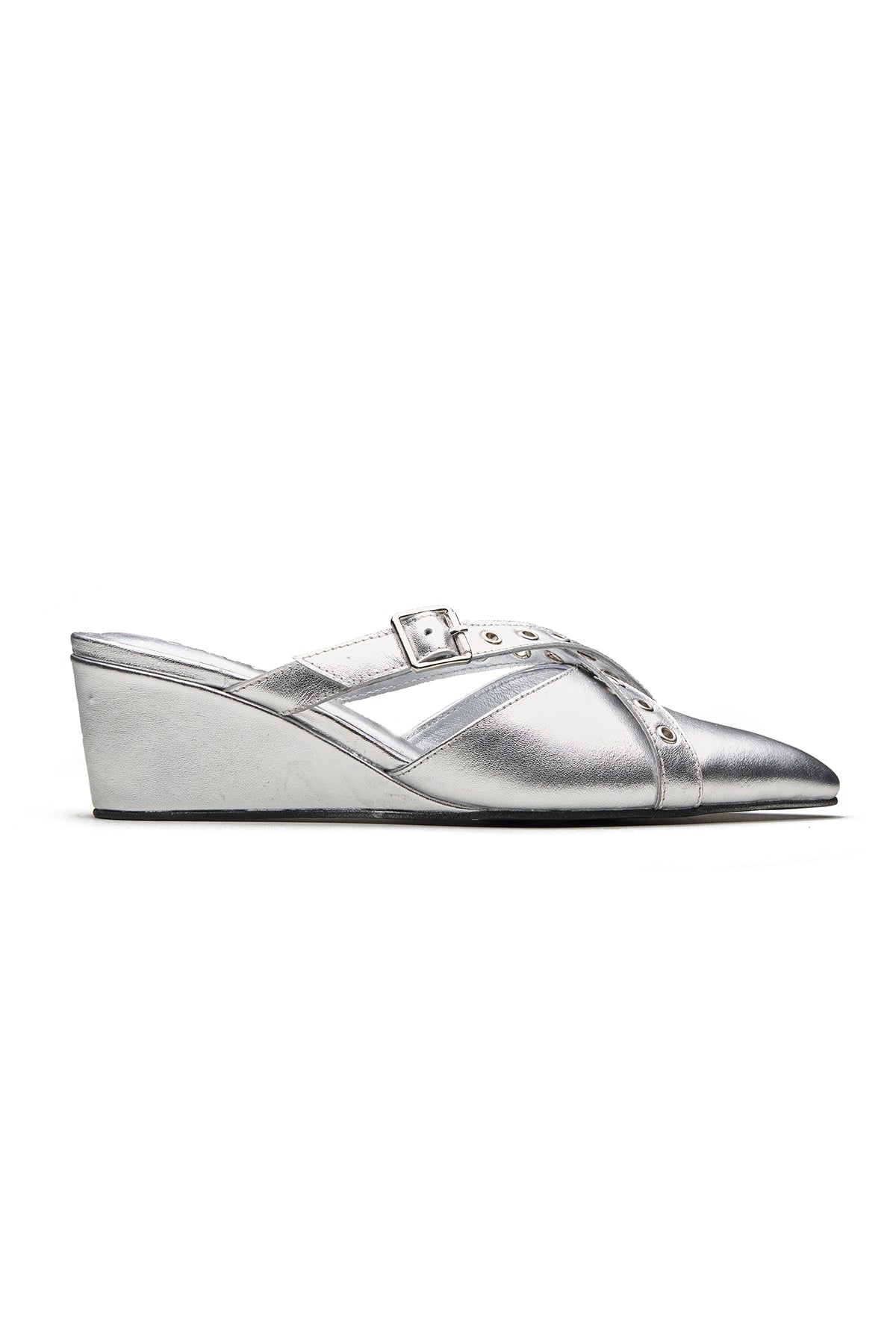 Silver Shine Foil Leather Wedges
