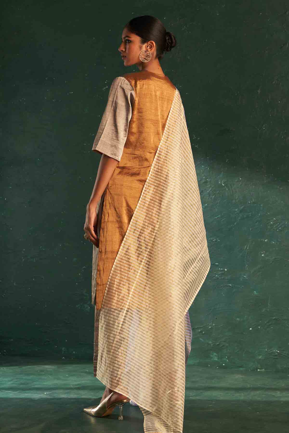 Silver Silk Tissue Kurta Set