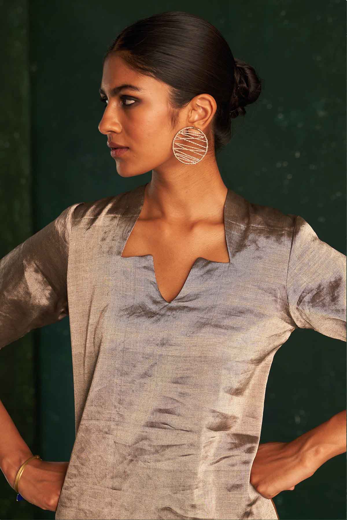 Silver Silk Tissue Kurta Set