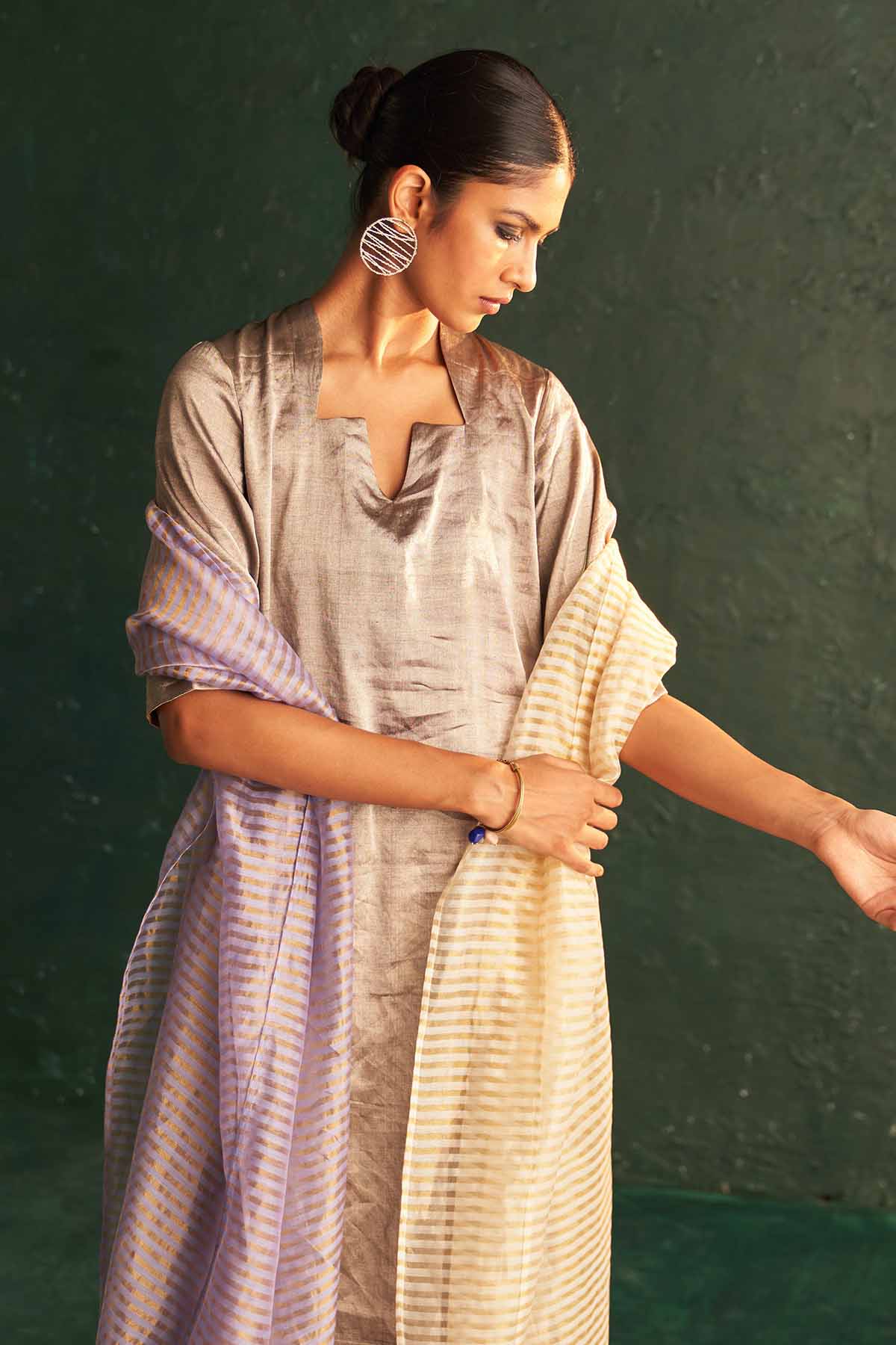 Silver Silk Tissue Kurta Set