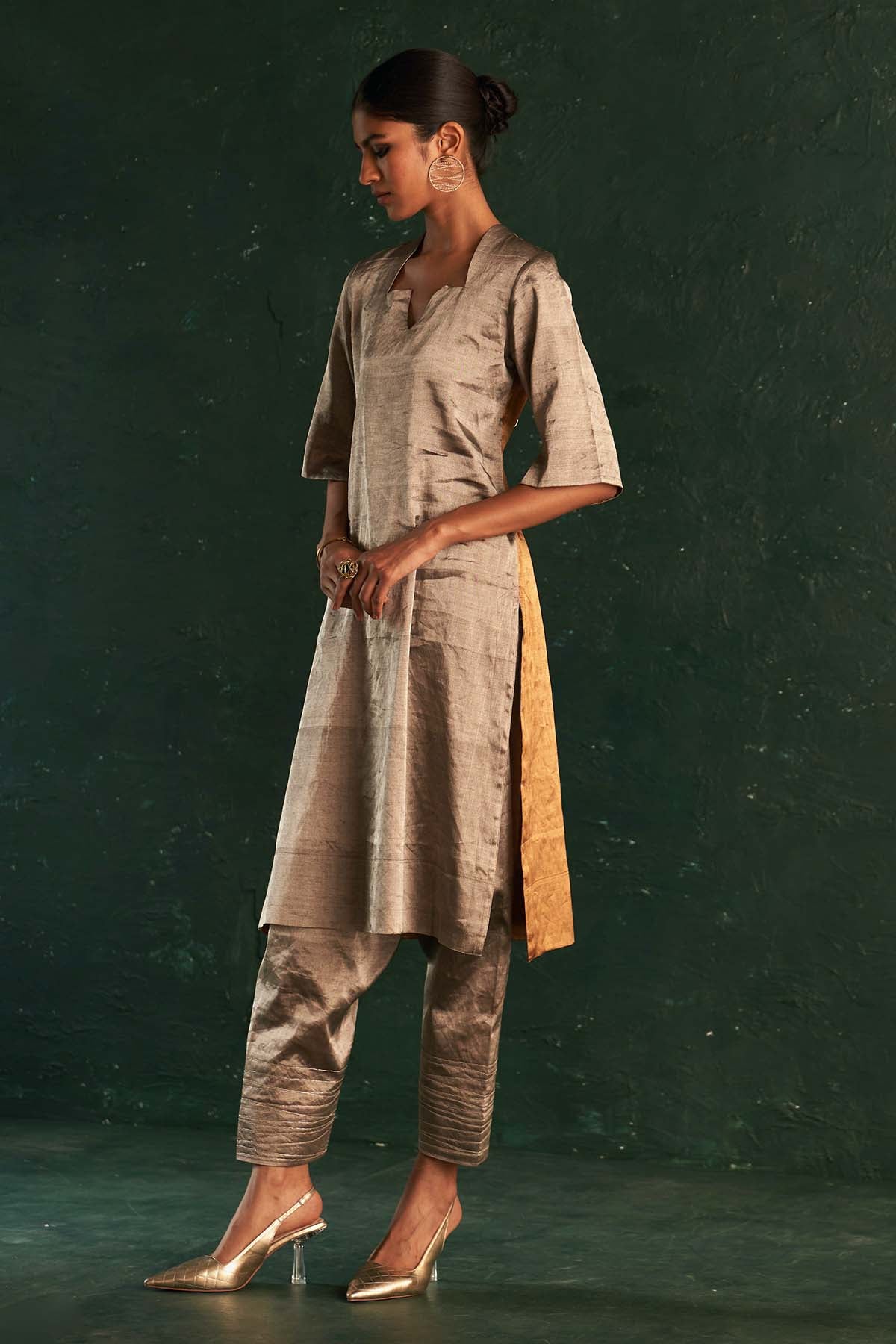 Silver Silk Tissue Kurta Set