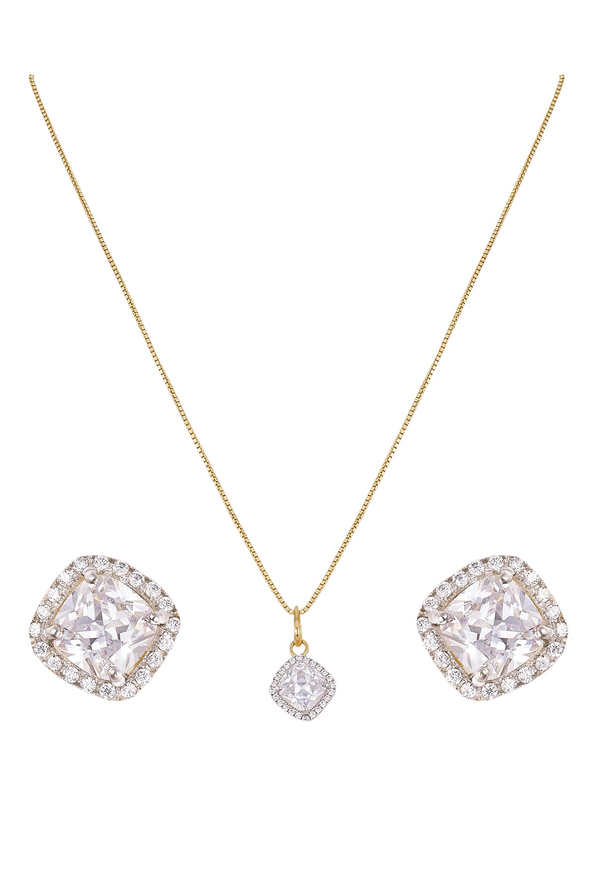 Silver Stud Diamond Pendant Set