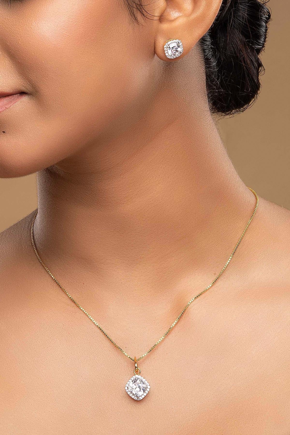 Buy Silver Stud Diamond Pendant Set for women by Sica online available at scrollnshops