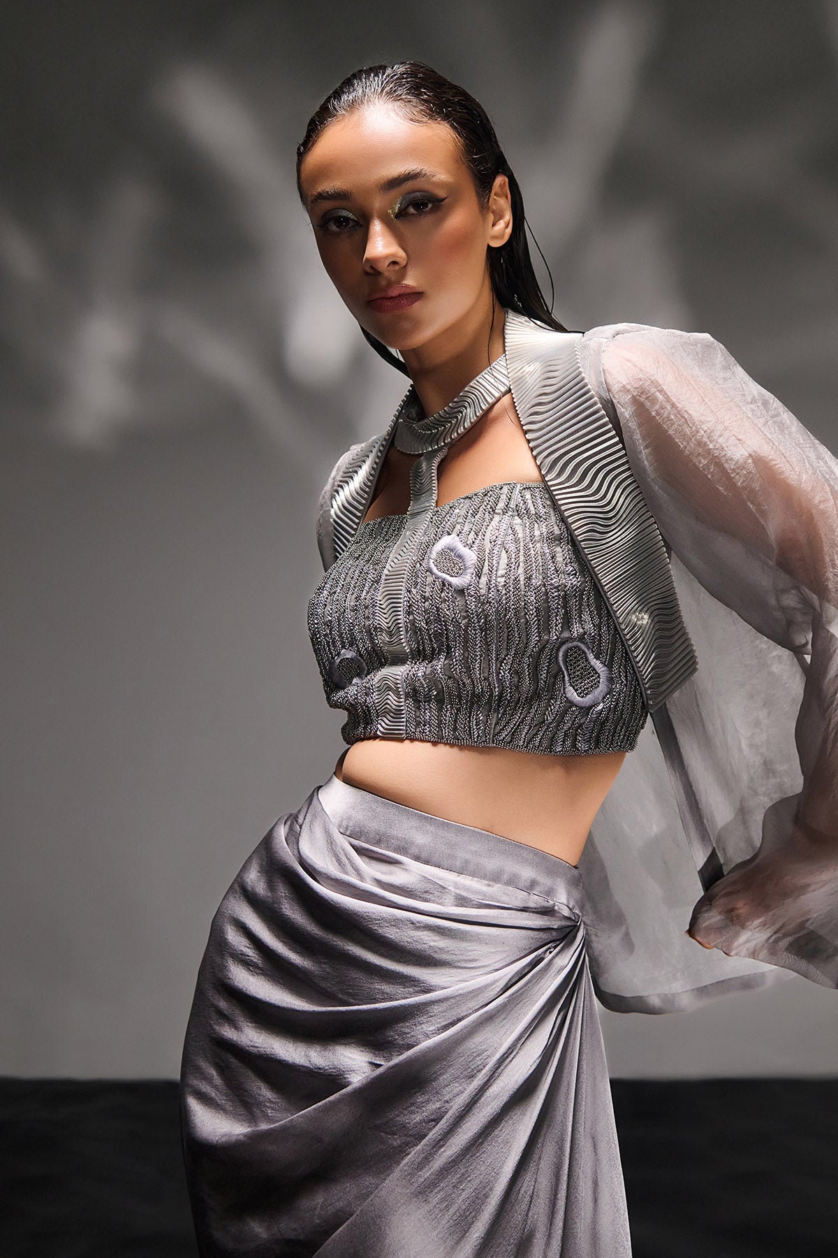 Silver Thread Work Jacket Set