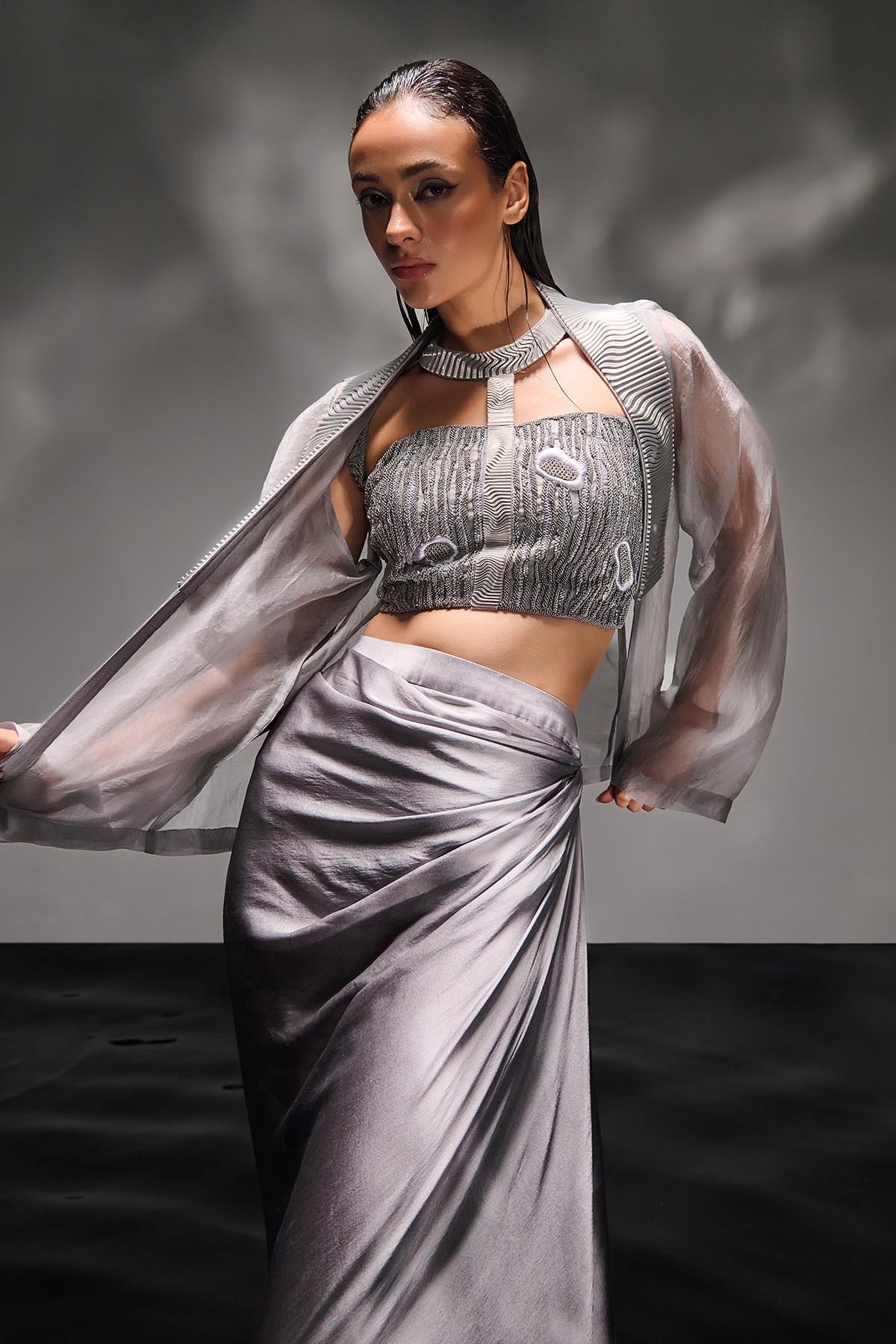 Silver Thread Work Jacket Set