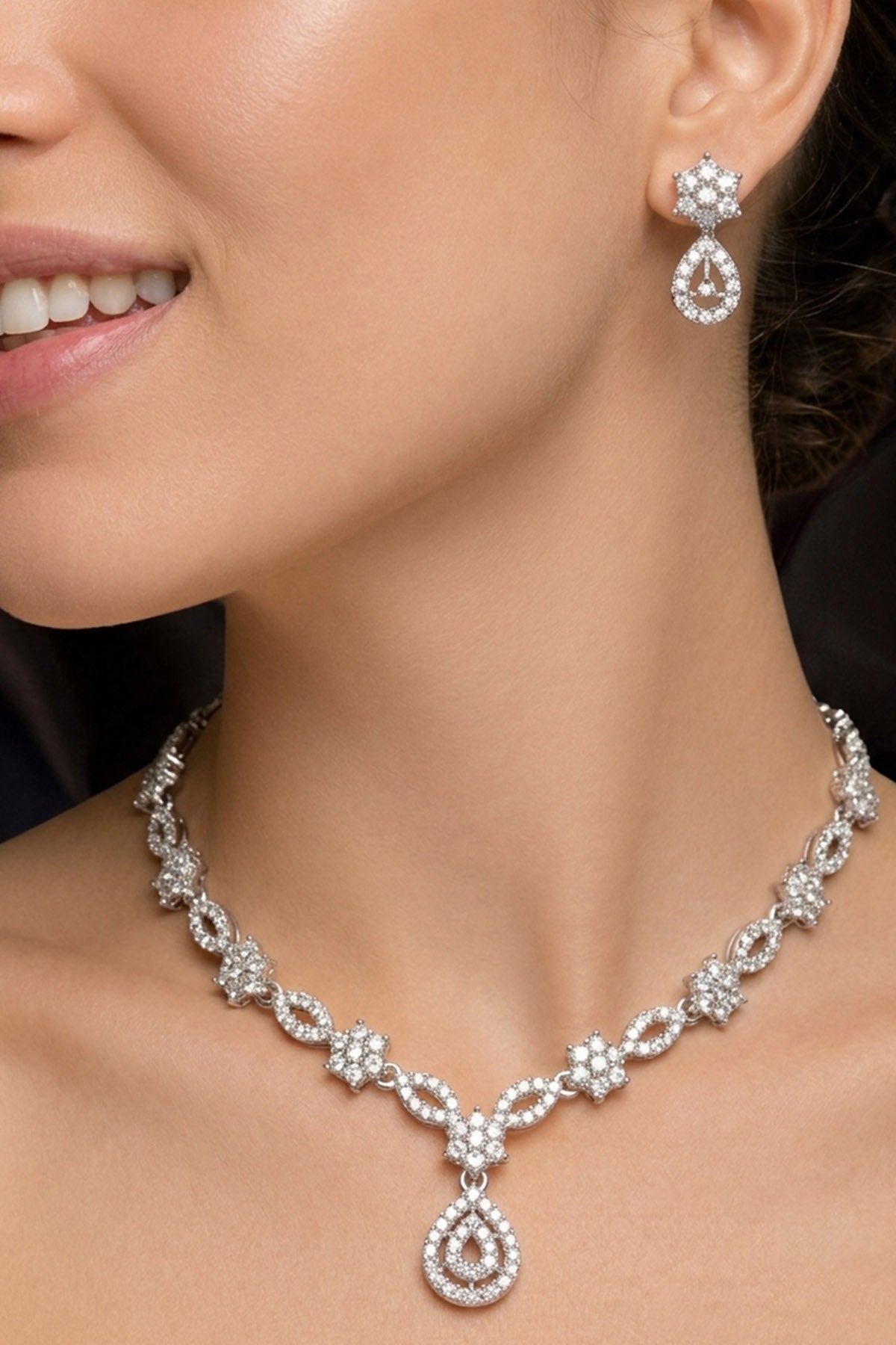 Buy Silver Tone Floral Necklace Set for women by Inko & Co online available at scrollnshops