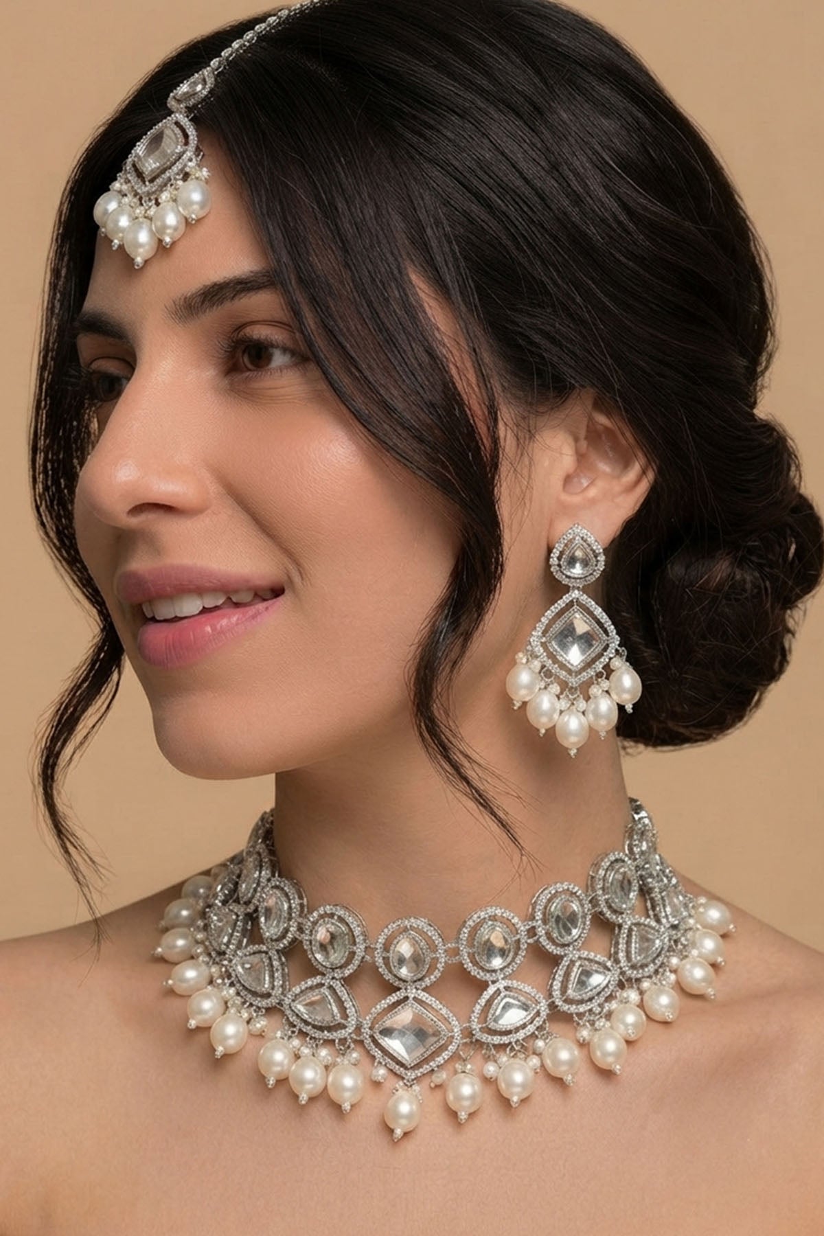Buy Silver Tone Pearl Jewellery Set for women by Inko & Co online available at scrollnshops