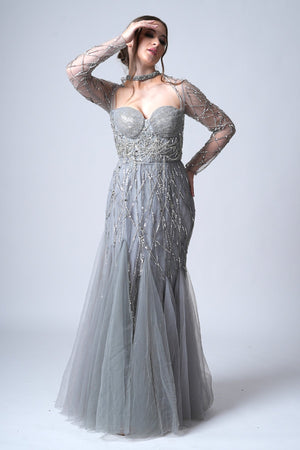Buy Silver Tulle Embellished Gown for Women by Smita Shrinivas
