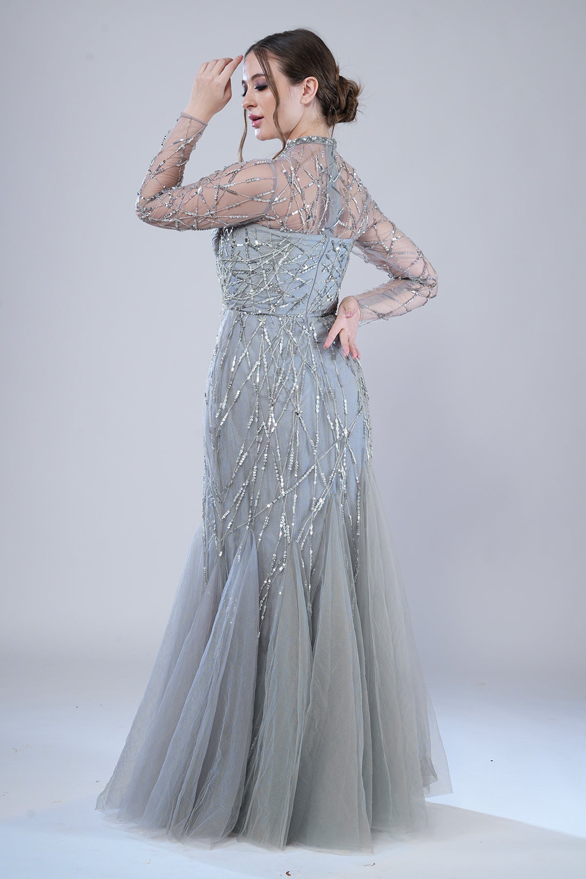 Silver Tulle Embellished Gown