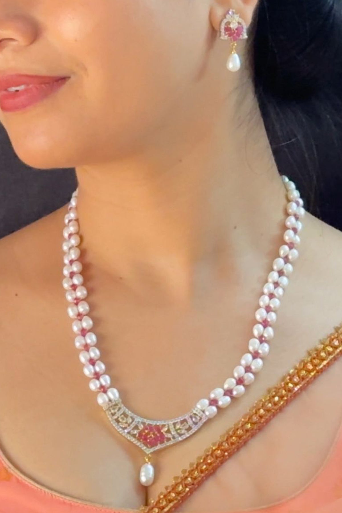 Buy Silver White Oval Jewellery Set for women by J Pearls online available at scrollnshops