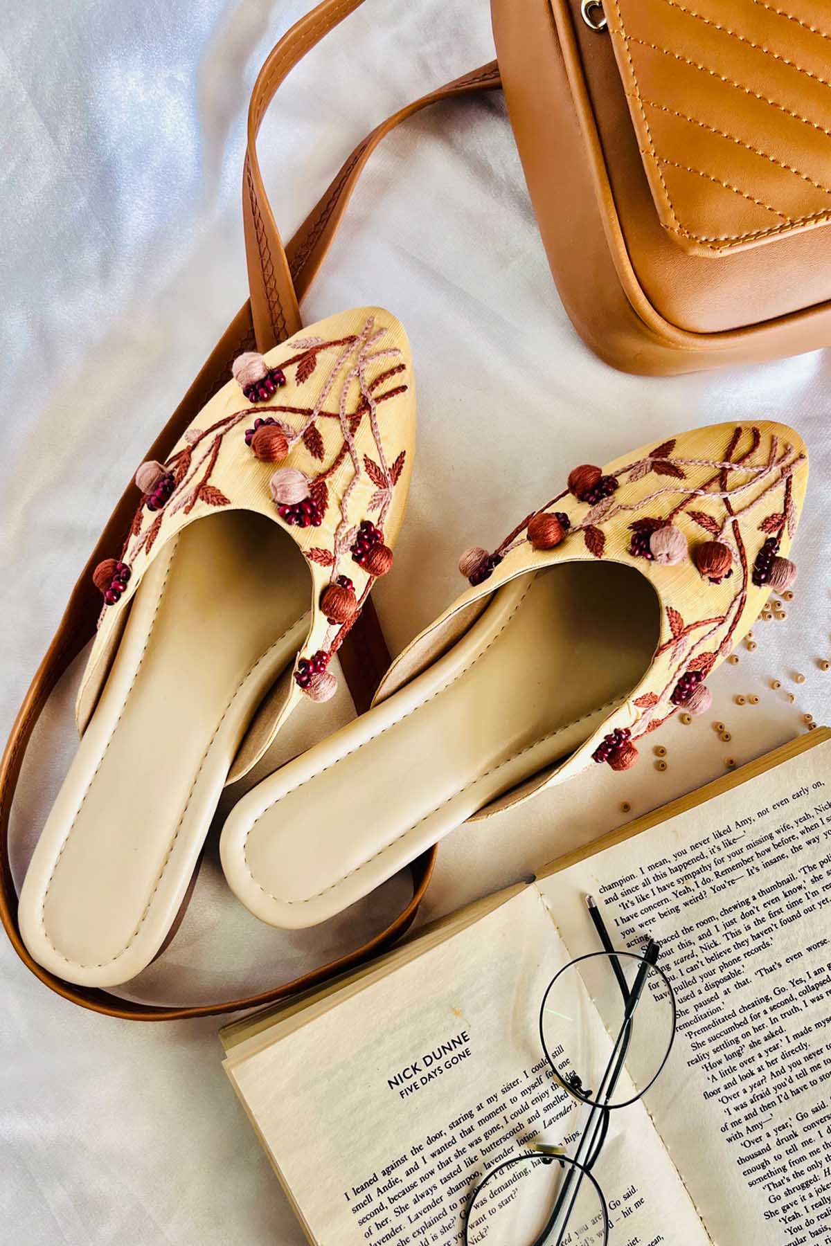 Skin Embroidered Flat Mules
