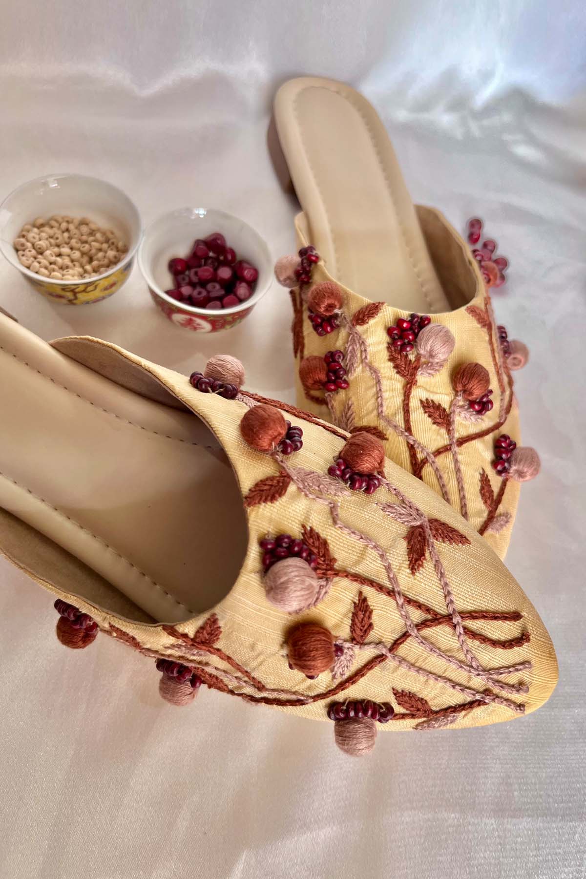 Skin Embroidered Flat Mules