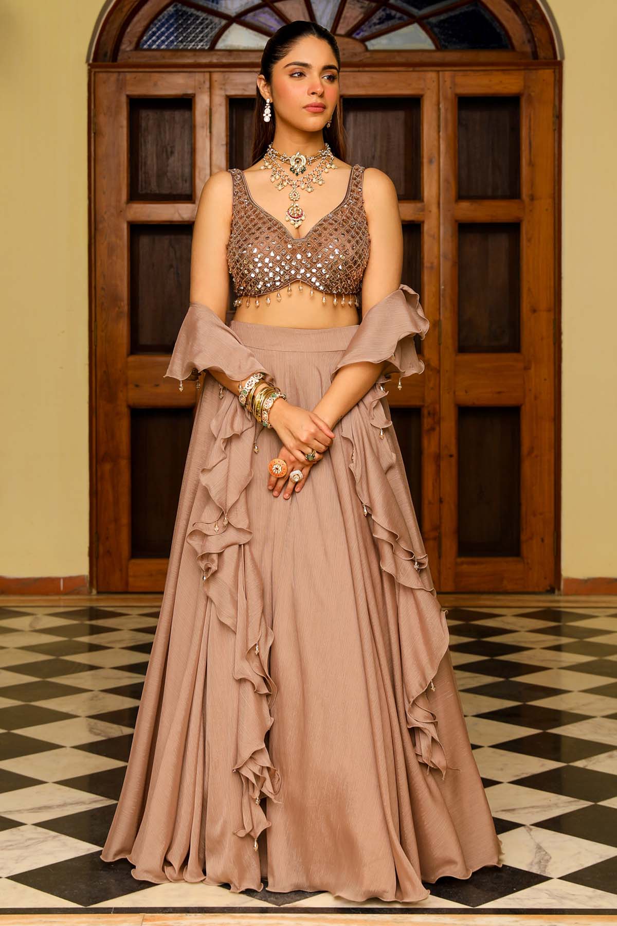 Buy Skin Crystal Frill Lehenga Set Online