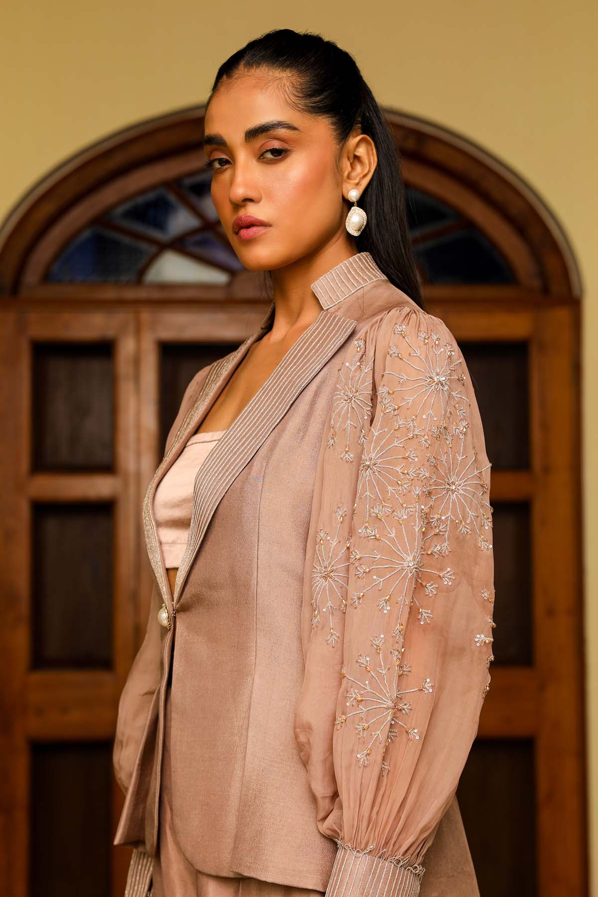 Skin Embellished Jacket Set