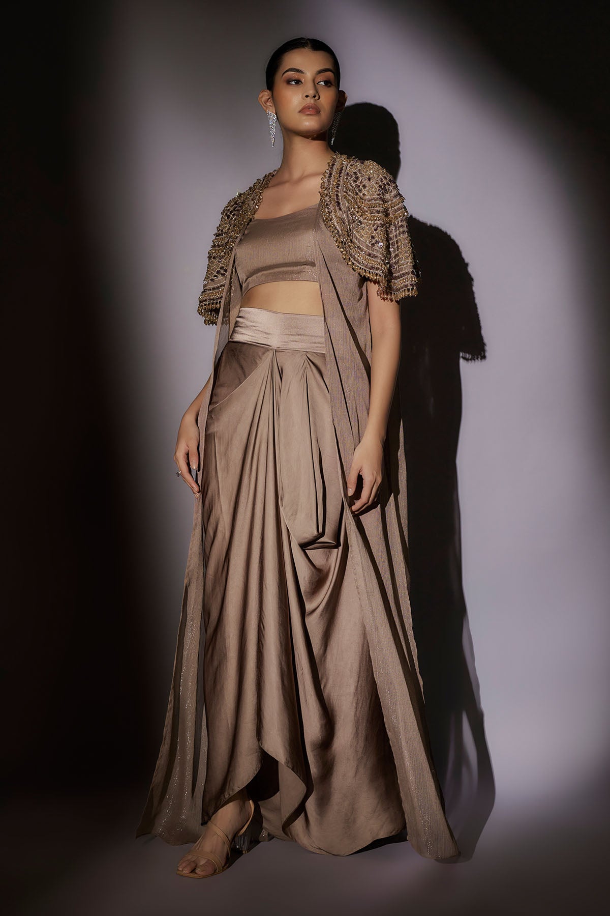 Skin Embroidered Long Cape Set