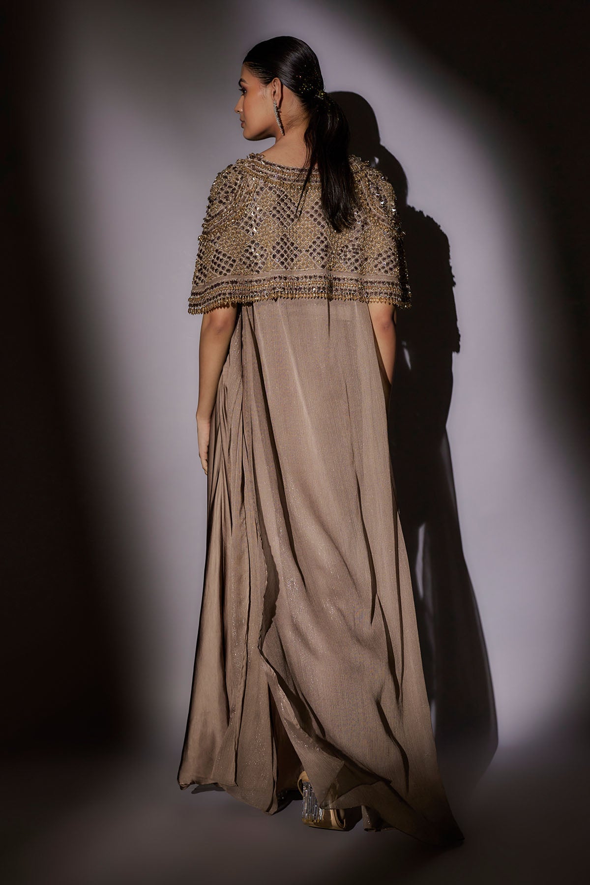 Skin Embroidered Long Cape Set
