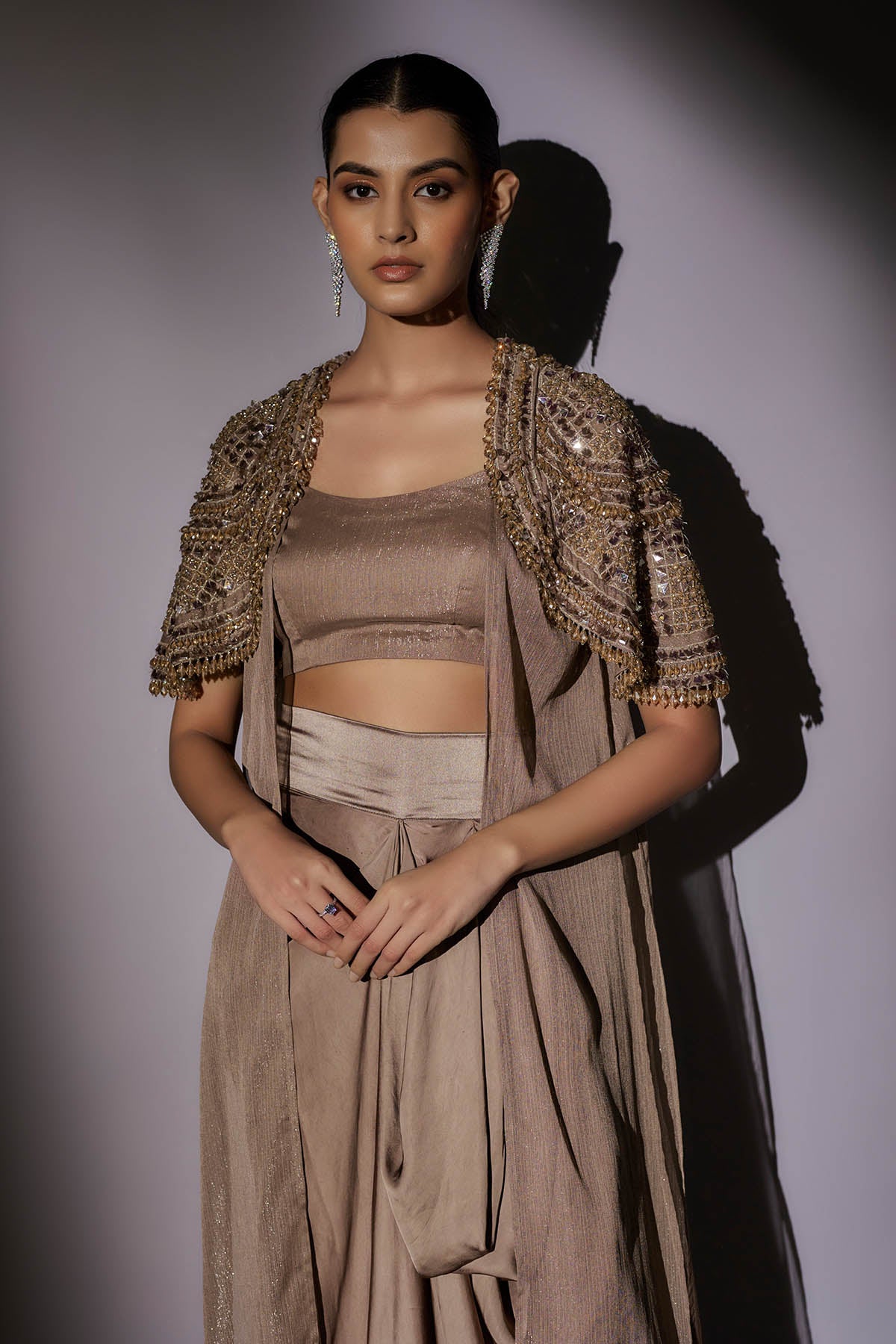 Skin Embroidered Long Cape Set