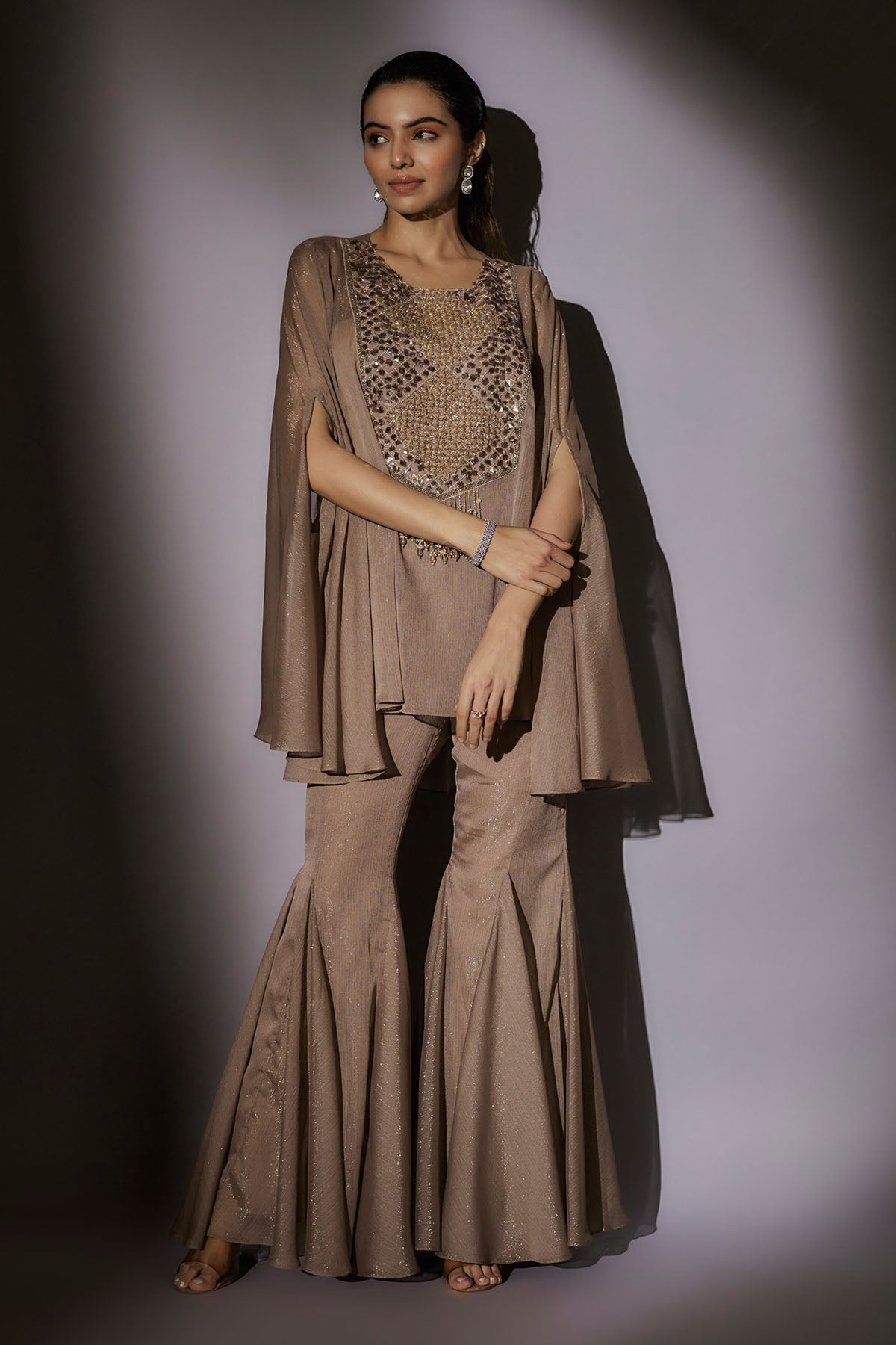 Skin Embroidered Sharara Set