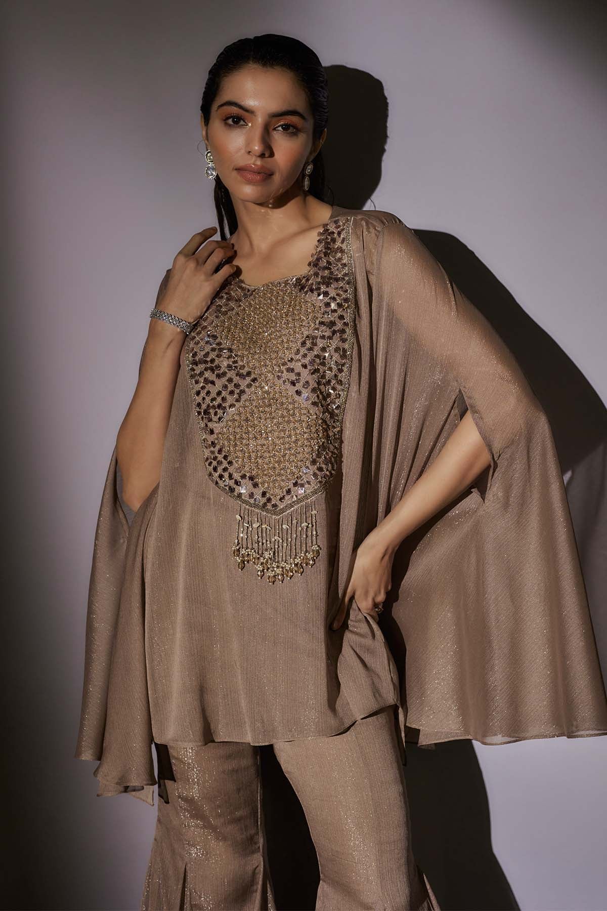 Skin Embroidered Sharara Set