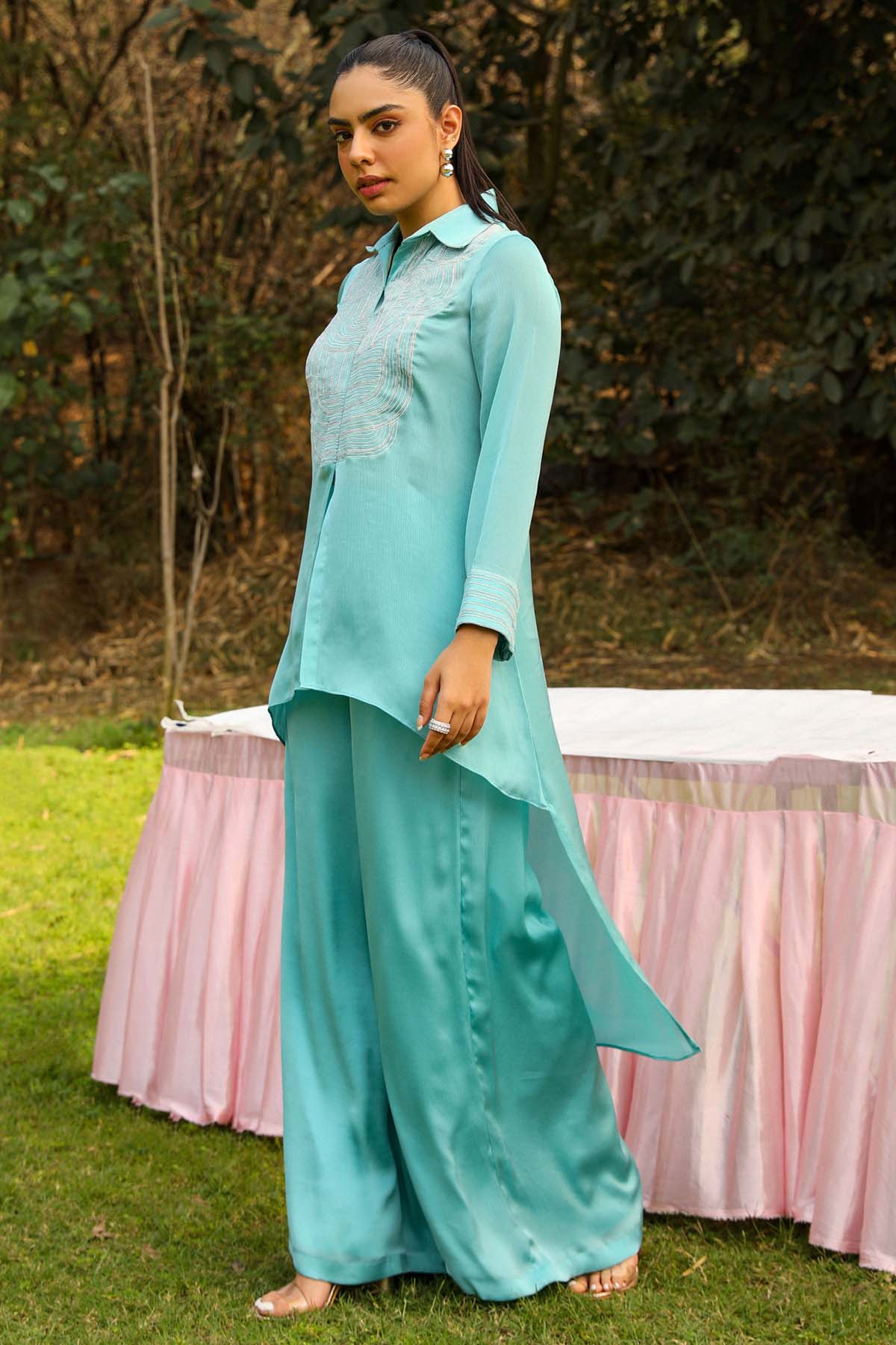 Sky Blue Embroidered Co-ord Set