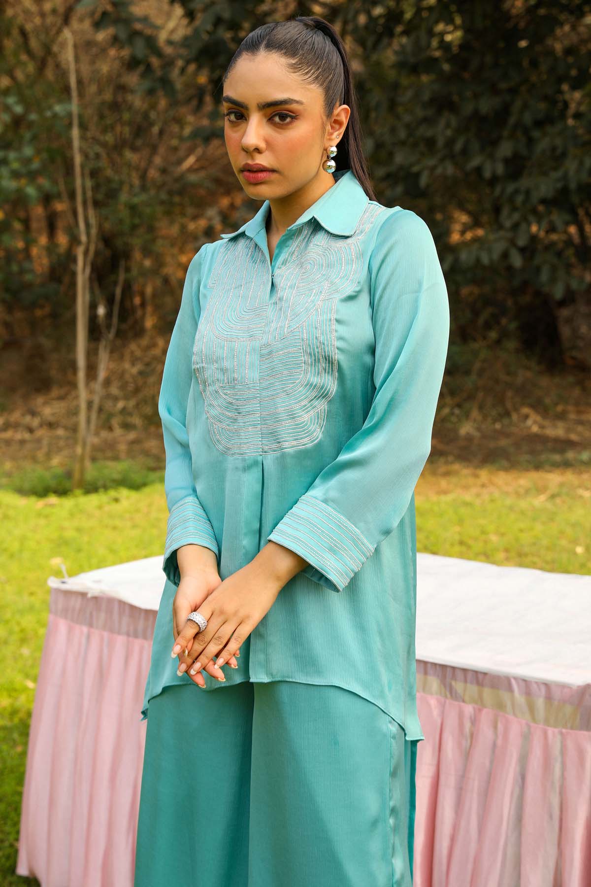 Sky Blue Embroidered Co-ord Set