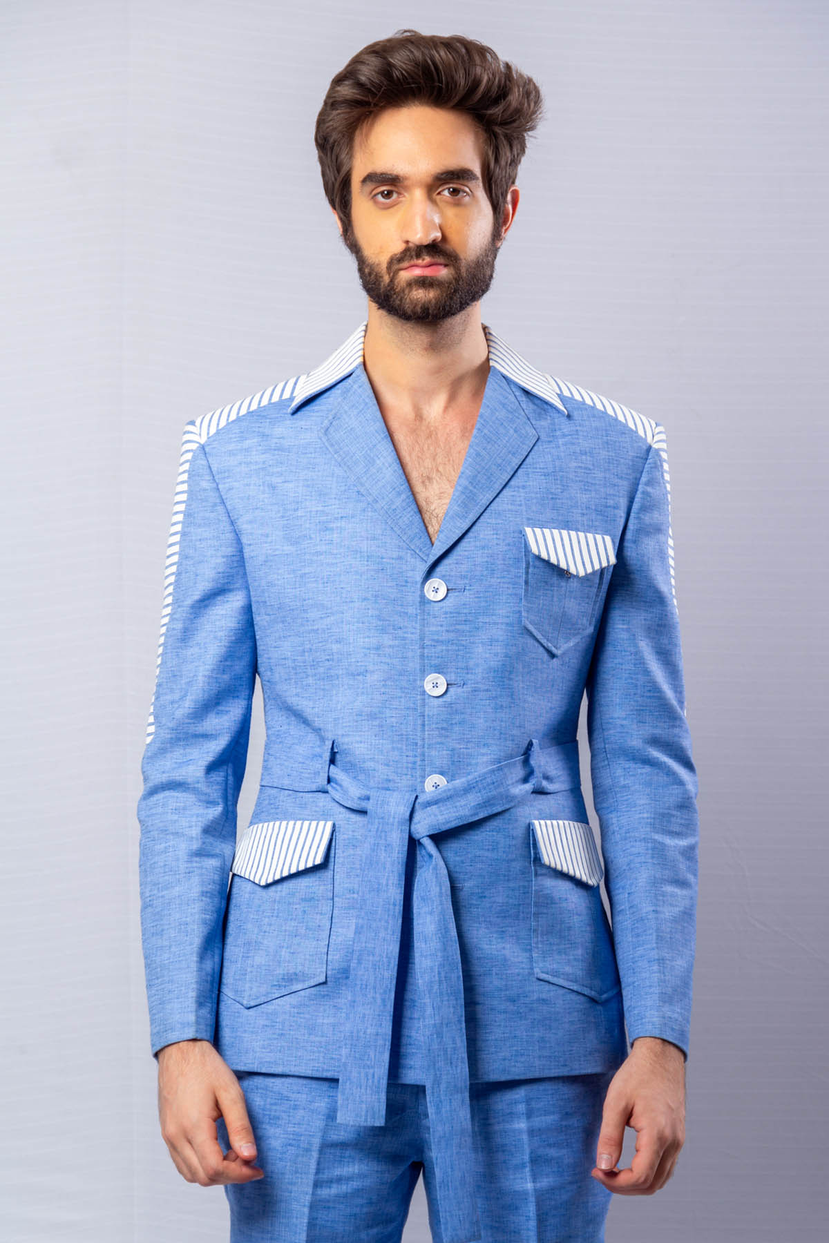 Sky Blue Embroidered Suit
