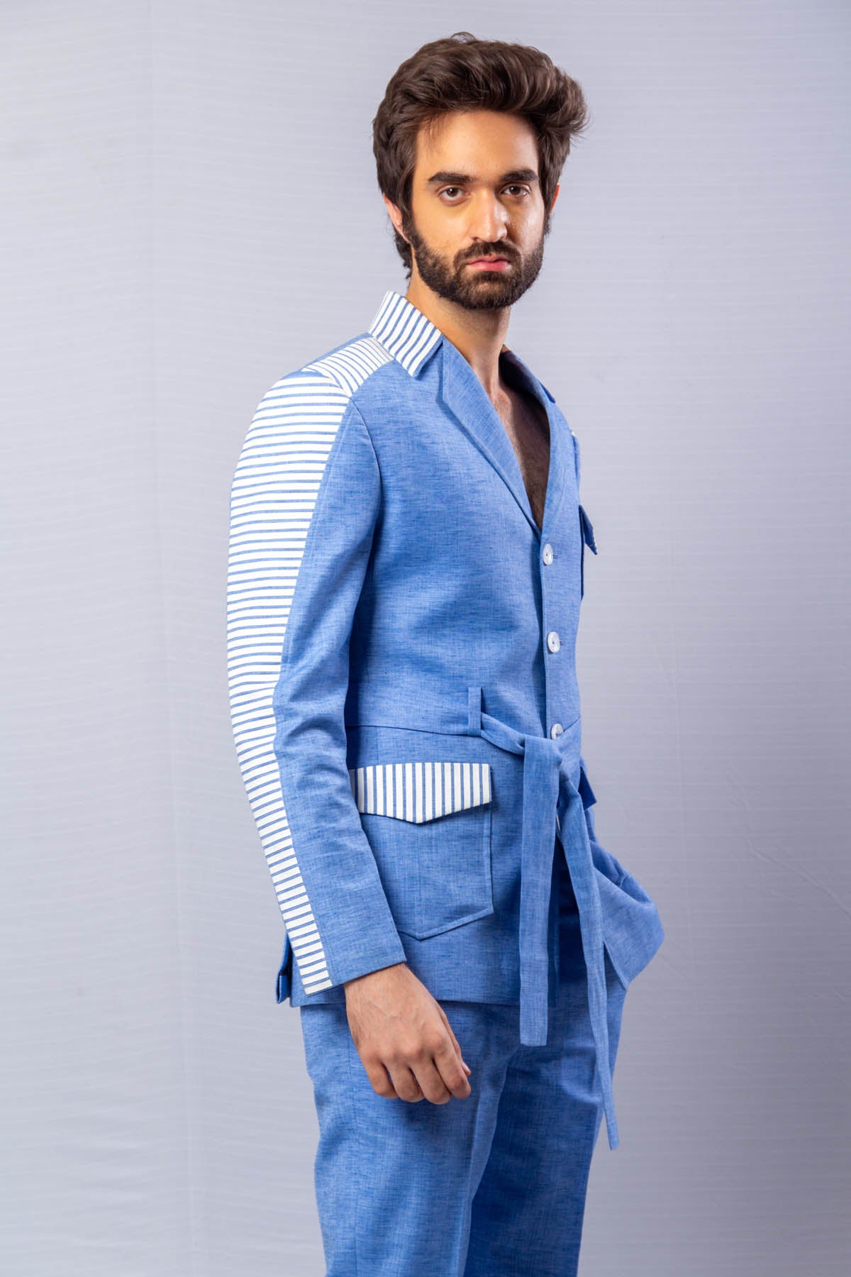 Sky Blue Embroidered Suit