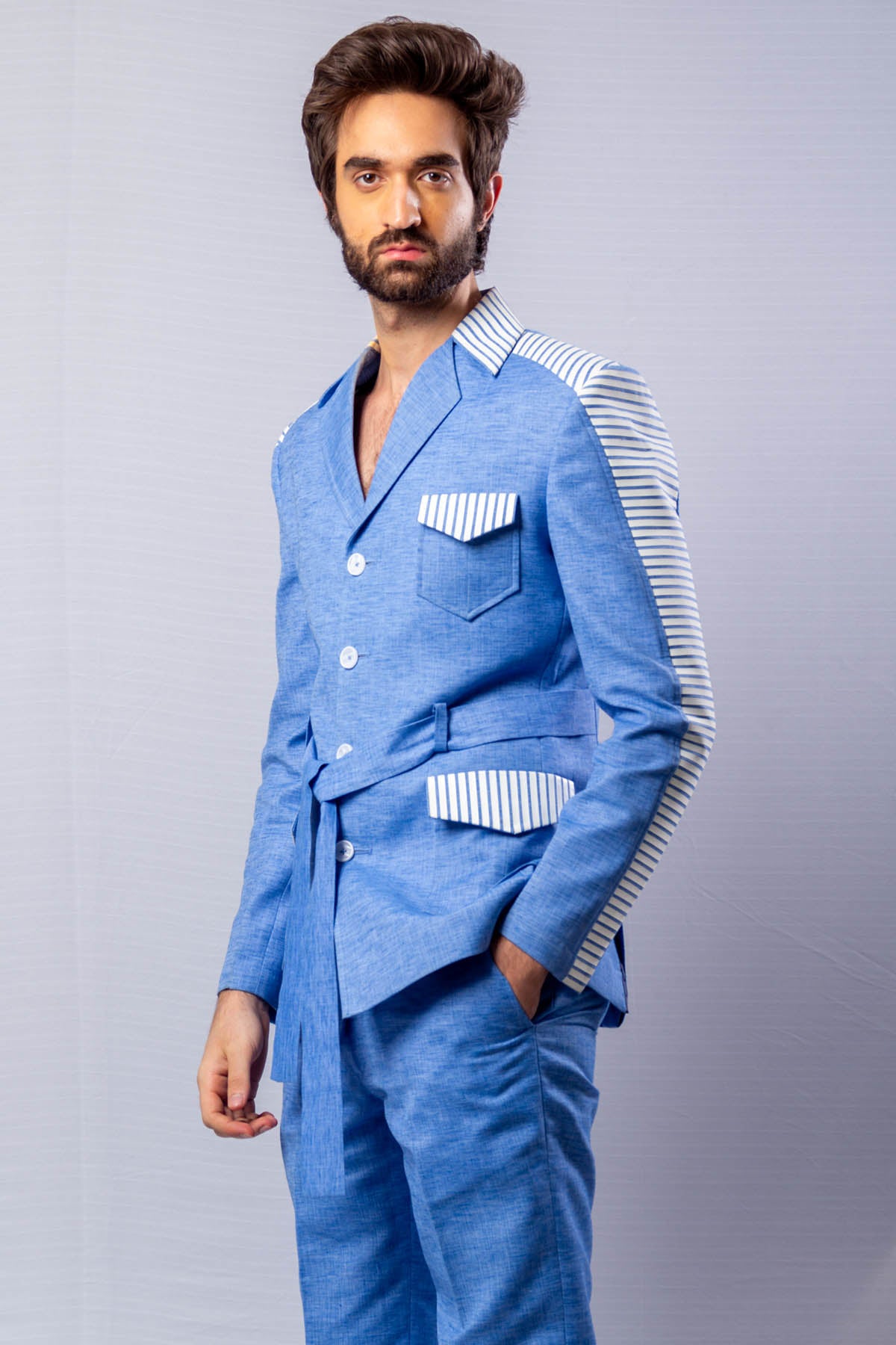 Sky Blue Embroidered Suit