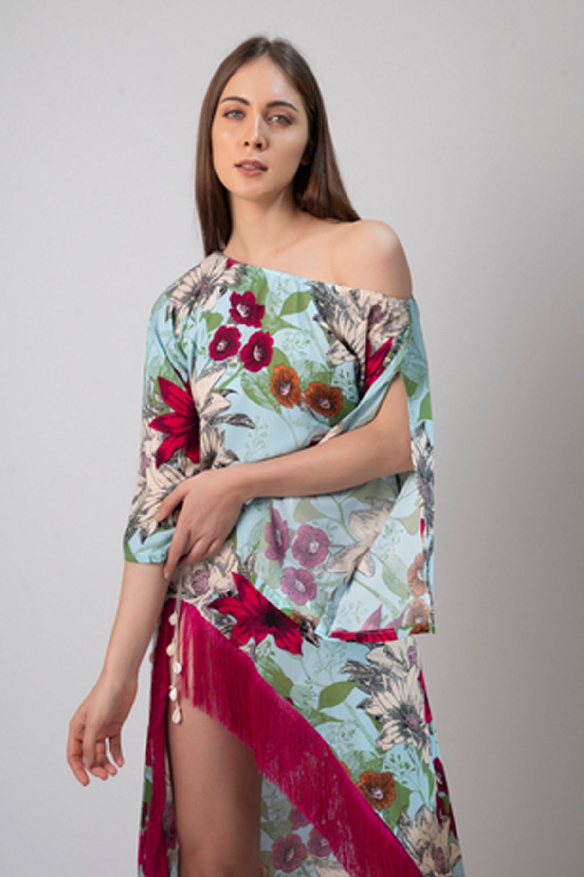 Sky Blue Floral High-Low Dress