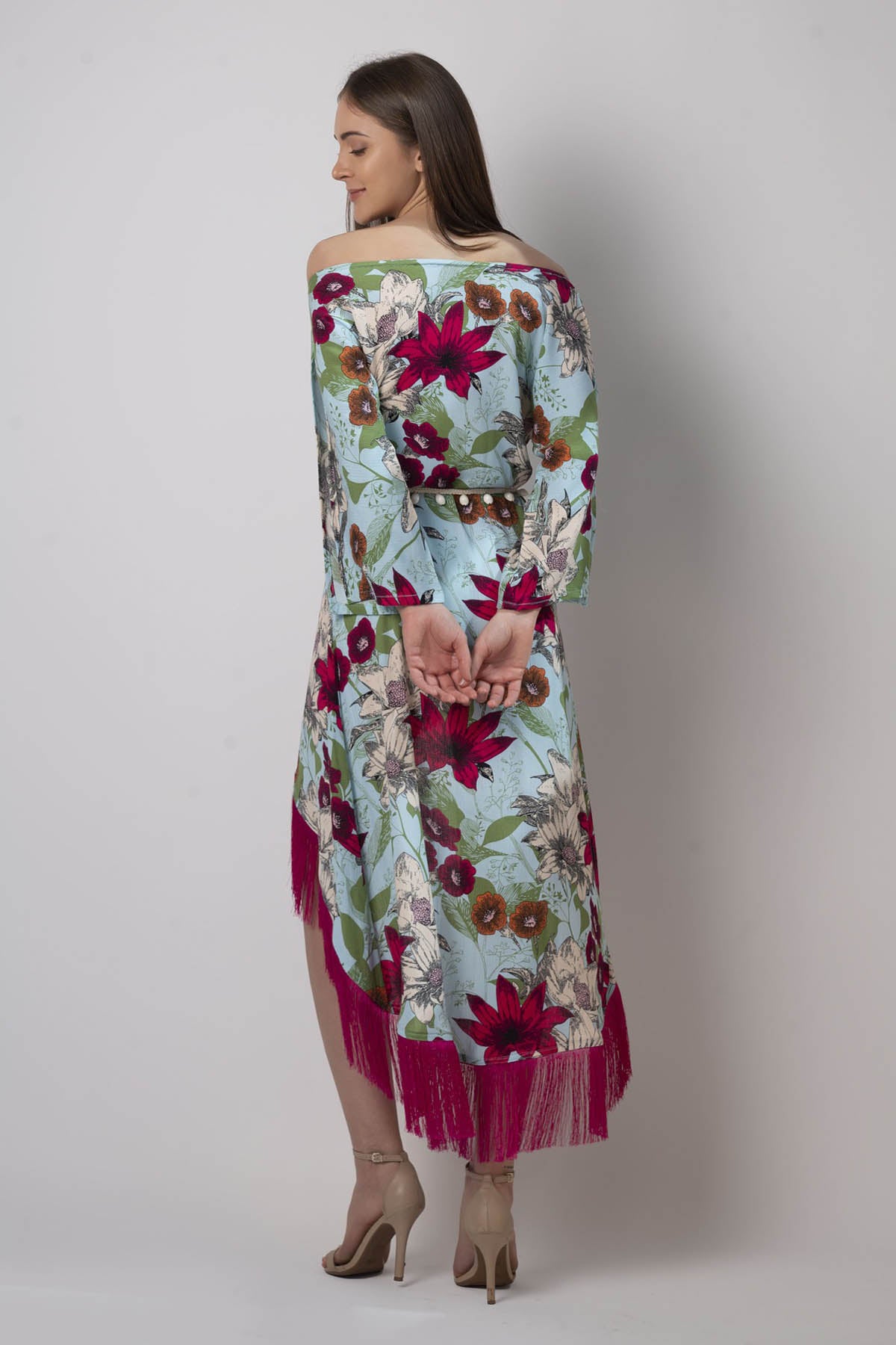 Sky Blue Floral High-Low Dress