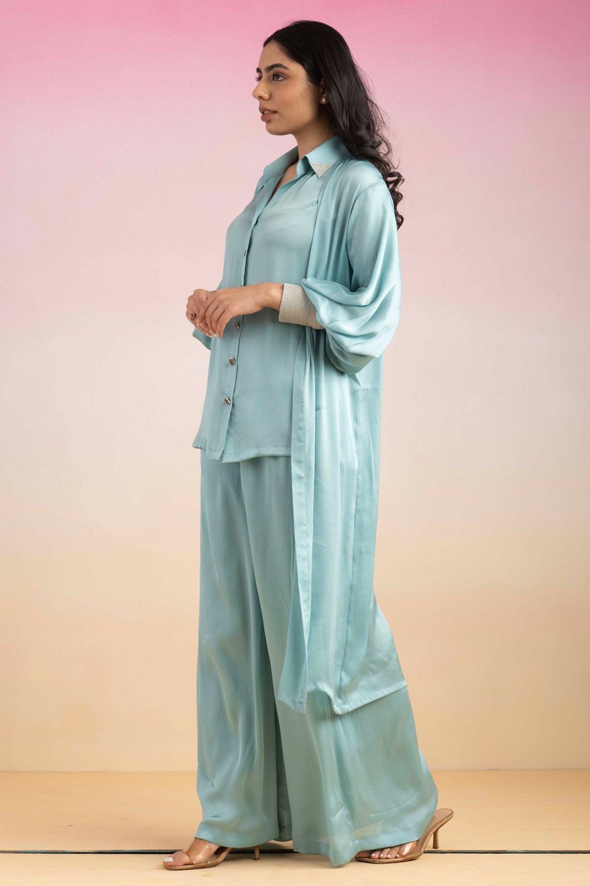 Sky Blue Long Shrug Co-ord Set