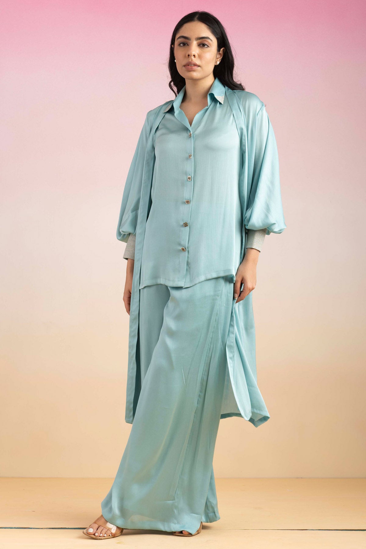 Sky Blue Long Shrug Co-ord Set