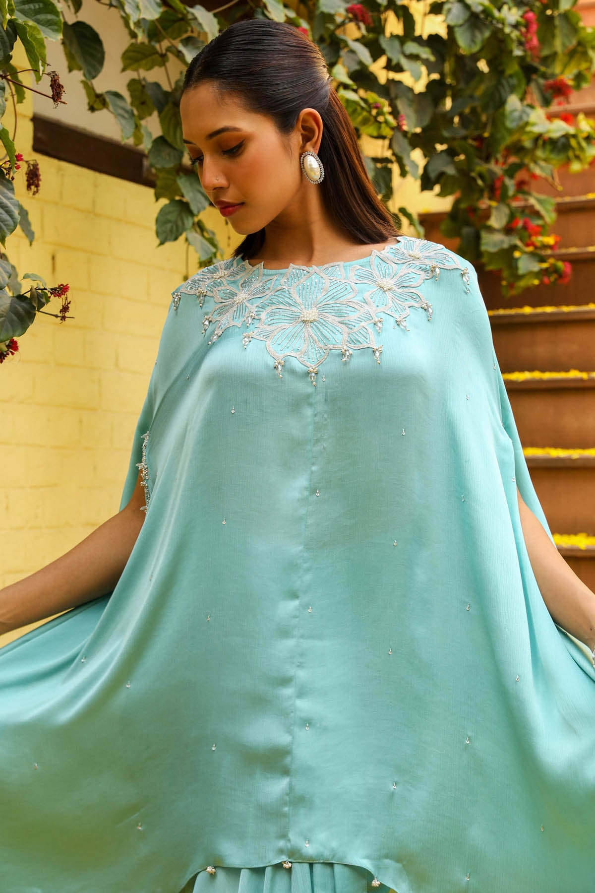 Sky Blue Zardosi Kaftan Set