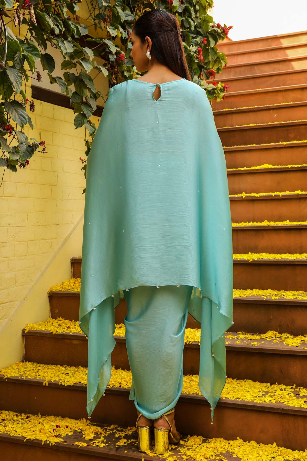 Sky Blue Zardosi Kaftan Set