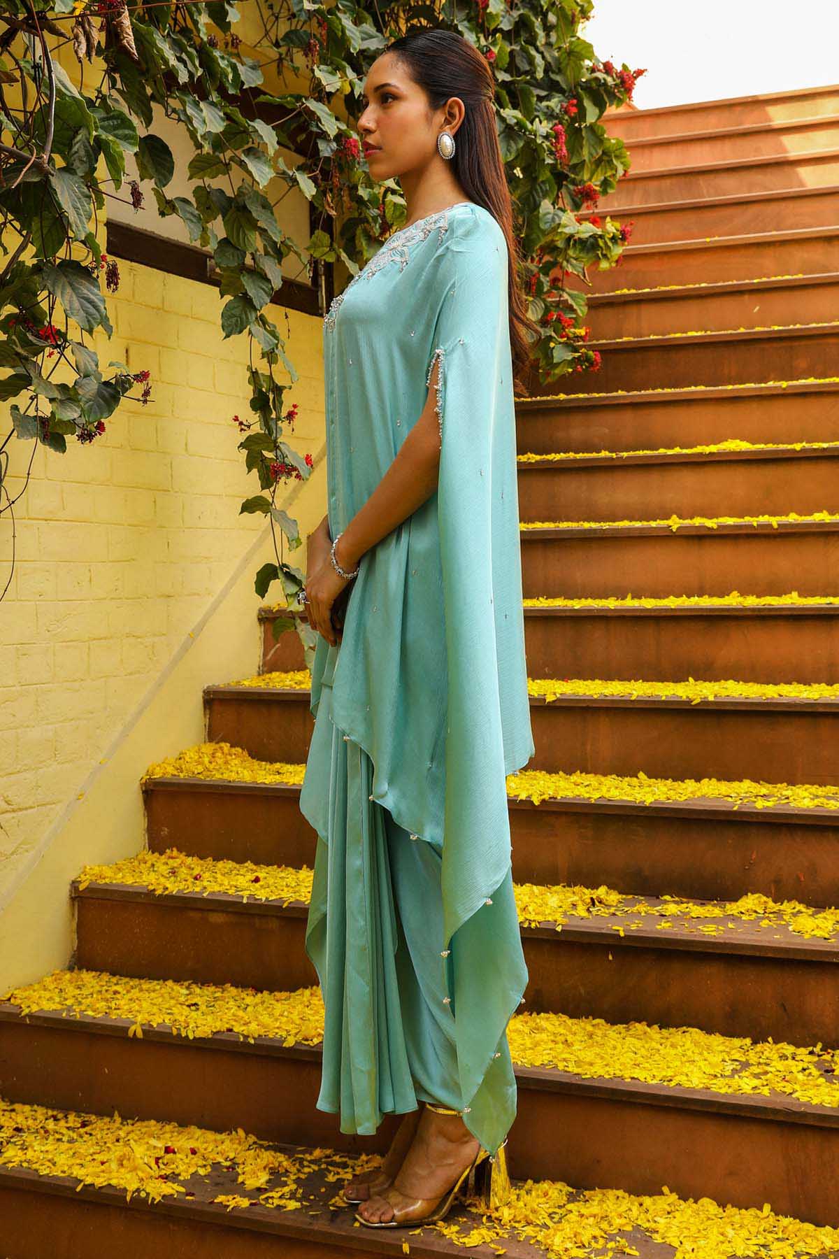 Sky Blue Zardosi Kaftan Set