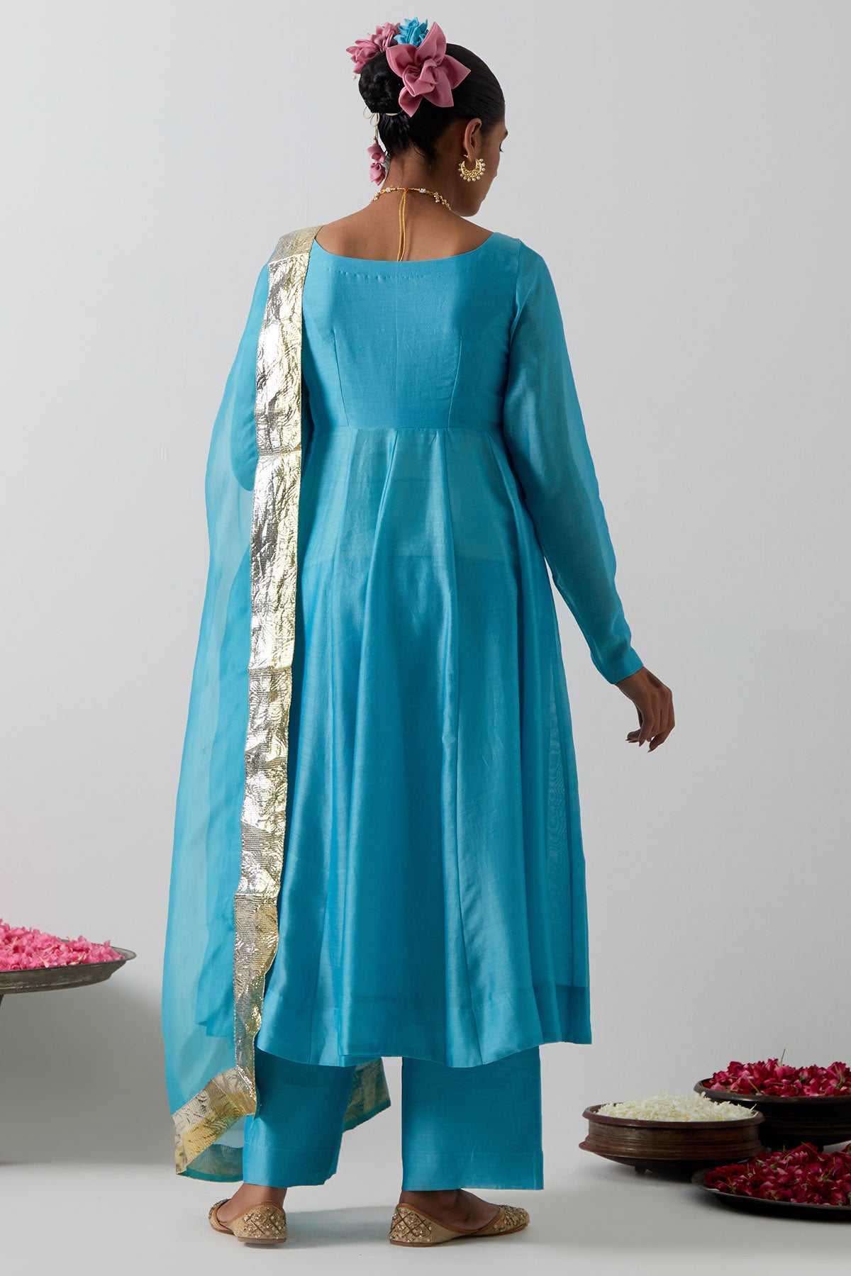 Sky Blue Chanderi Anarkali Set