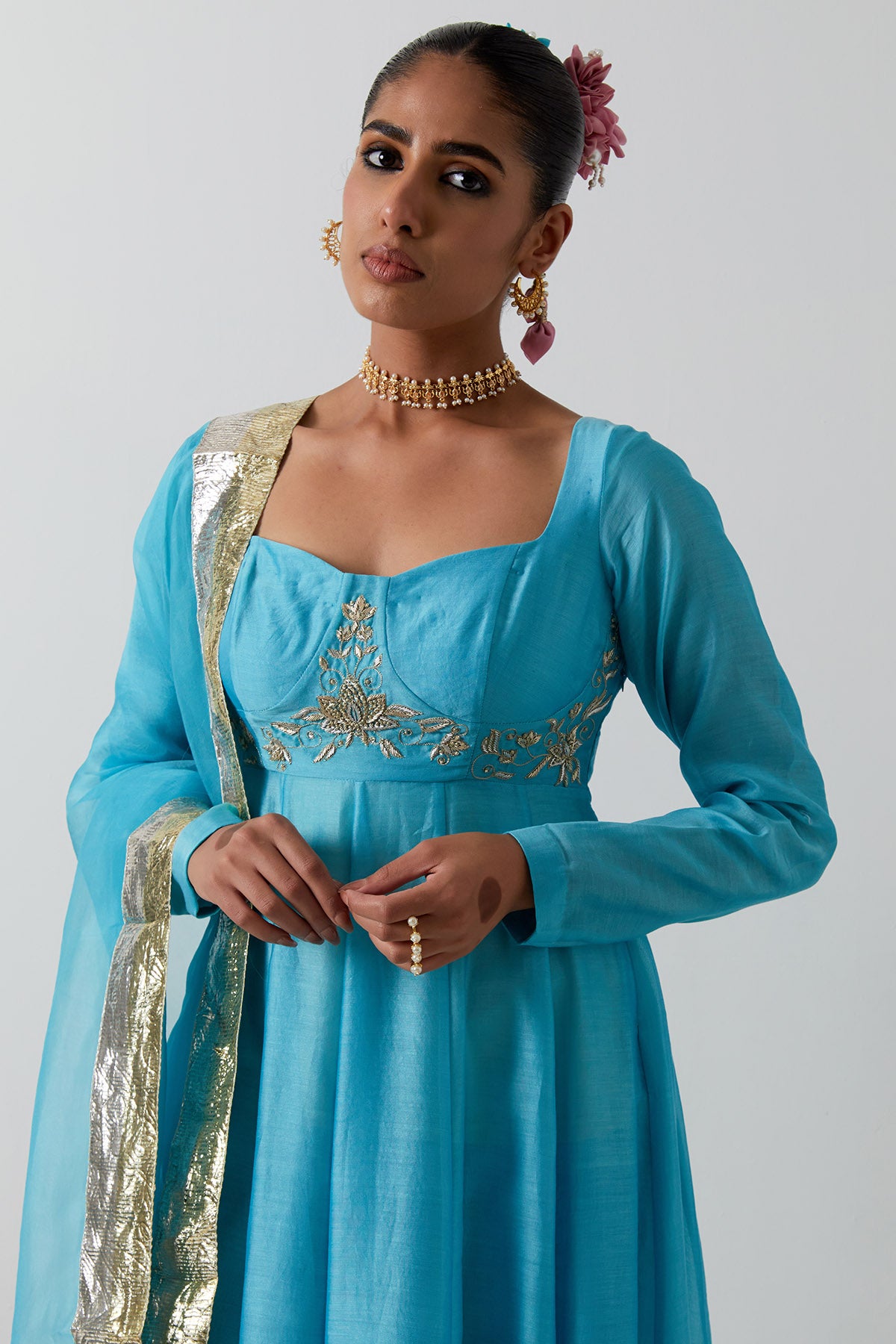 Sky Blue Chanderi Anarkali Set