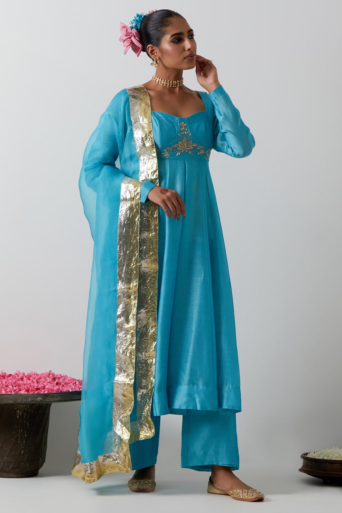 Sky Blue Chanderi Anarkali Set
