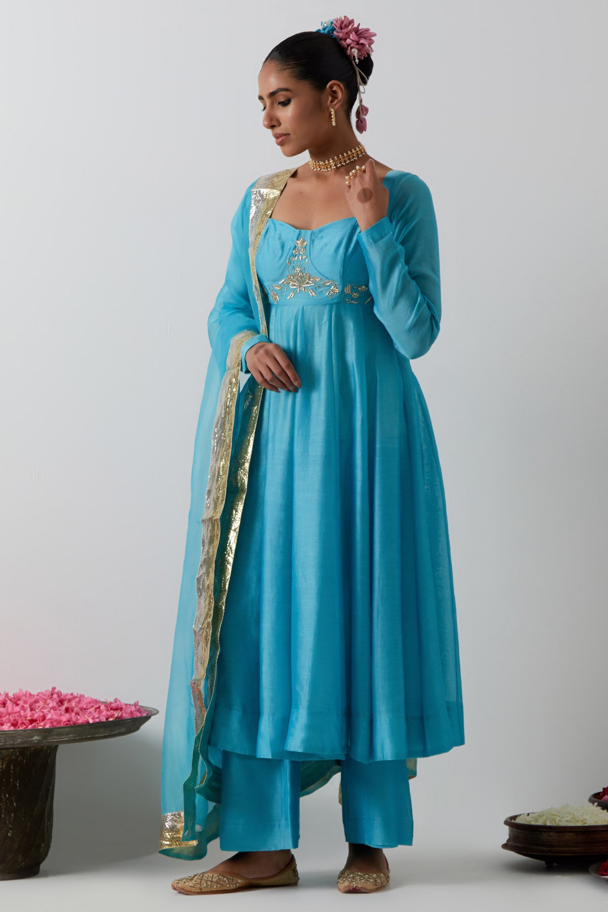 Sky Blue Chanderi Anarkali Set