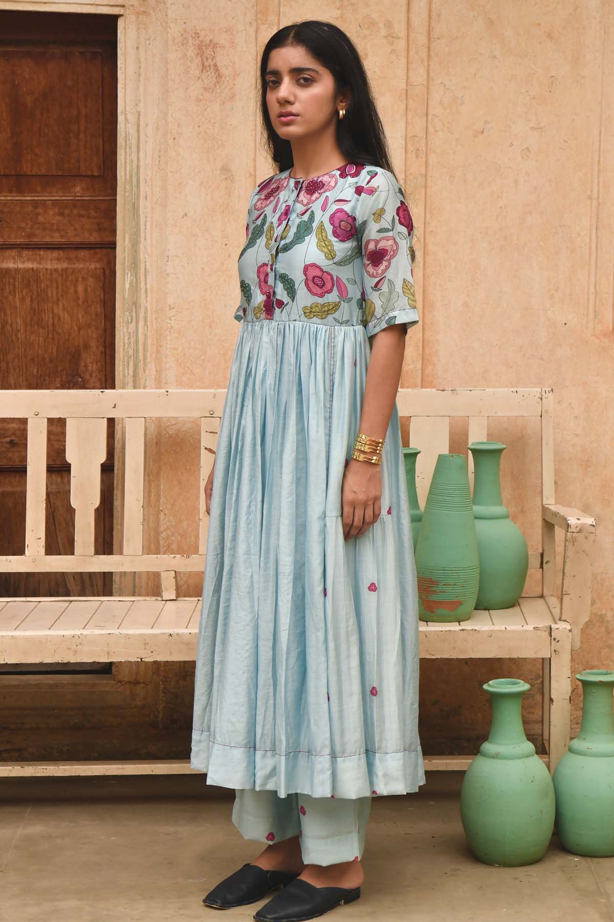 Sky Blue Chanderi Silk Kurta Set