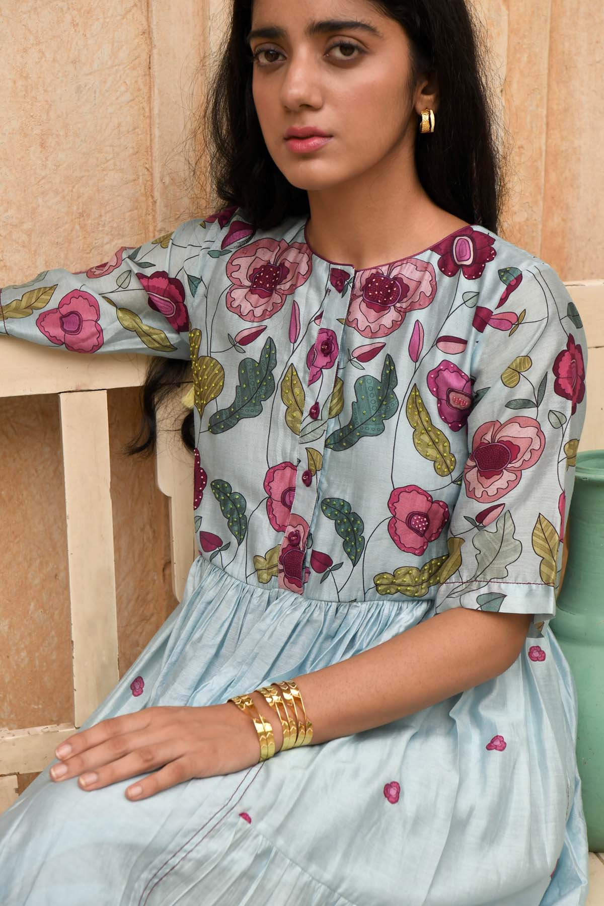 Sky Blue Chanderi Silk Kurta Set